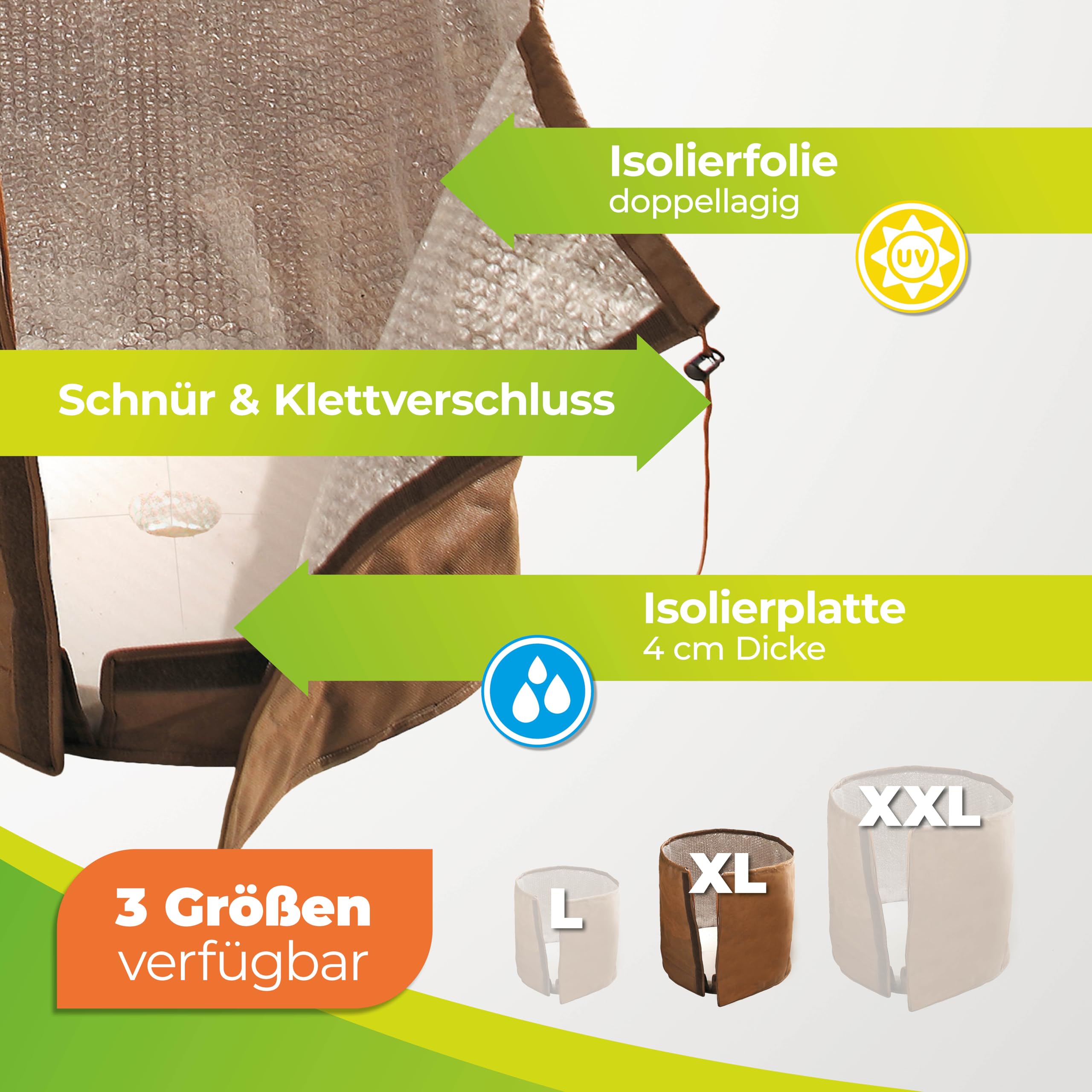 Bio Green Topfschutz XL für Pflanzgefäße | H 70 cm x Ø 65 cm | schützt vor jedem Wetter | Topfmantel aus langlebigem Micro-Vlies | Pflanztopfschutz mit dickem Isolierboden