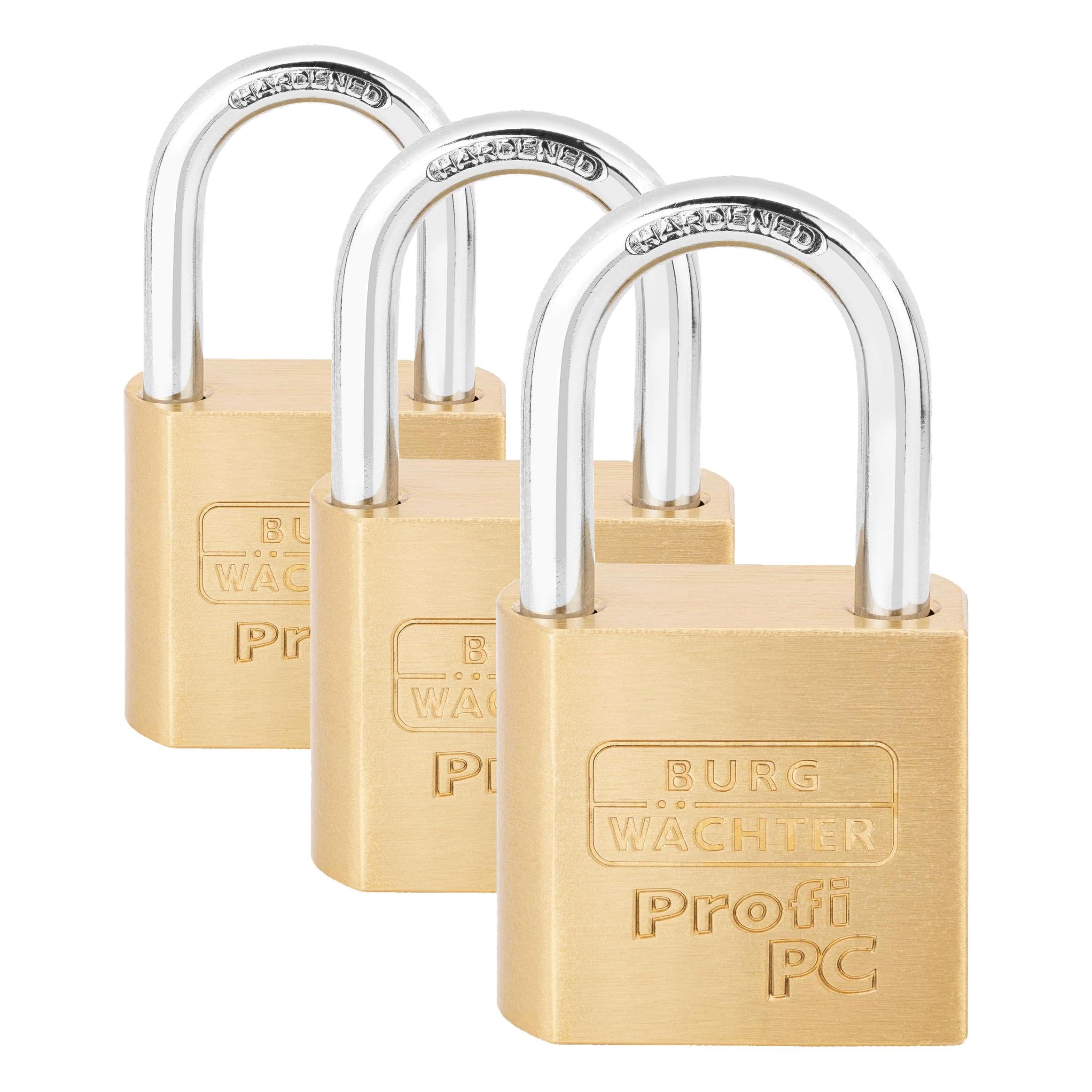 Burg-Wächter Vorhangschloss, Vorhängeschloss für Profil-Halbzylinder, 8 mm Bügelstärke, Massives Messingschloss, Bügel stahlhart, Doppelt verriegelt, Profi 116 PC 50 (Packung mit 3)