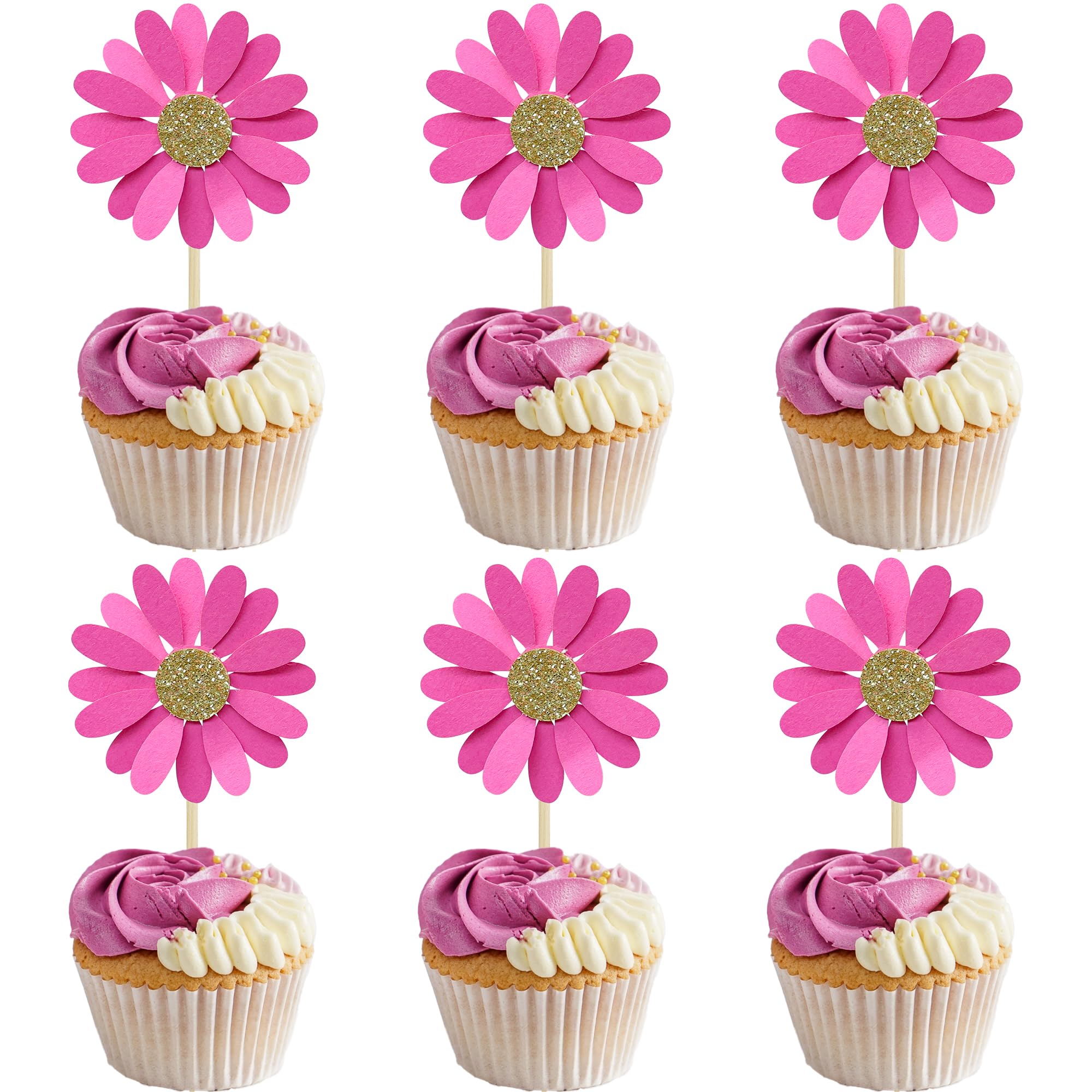 24Pcs Daisy Cupcake Toppers Flower Cake Topper Decorations Daisy Cake Decorations Chrysanthemum Cupcake Toppers Spring Daisy Flower Cake Picks for