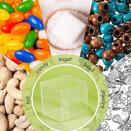 Miniatura 6 de Blulu 8 cajas de acrílico transparente con tapa, caja de almacenamiento de plástico para joyas, mini cubos para dulces y joyas pequeñas (3.9 x 3.9 x