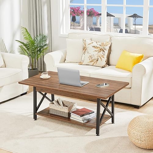 Miniatura 40 de GreenForest Mesa de centro con almacenamiento, mesas de centro modernas grandes de 43 pulgadas para sala de estar, diseño de marco en X, mesa de