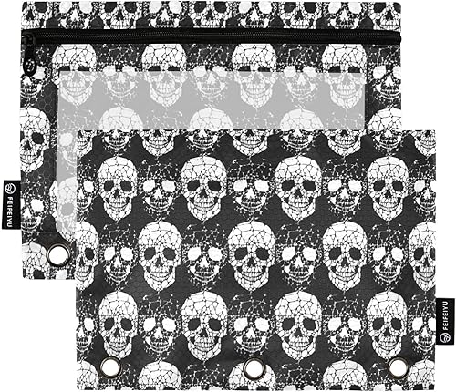 Estuche para carpetas de 3 anillos con diseño de calavera humana, color gris, funda resistente para carpetas de 3 anillas, funda de suministros de