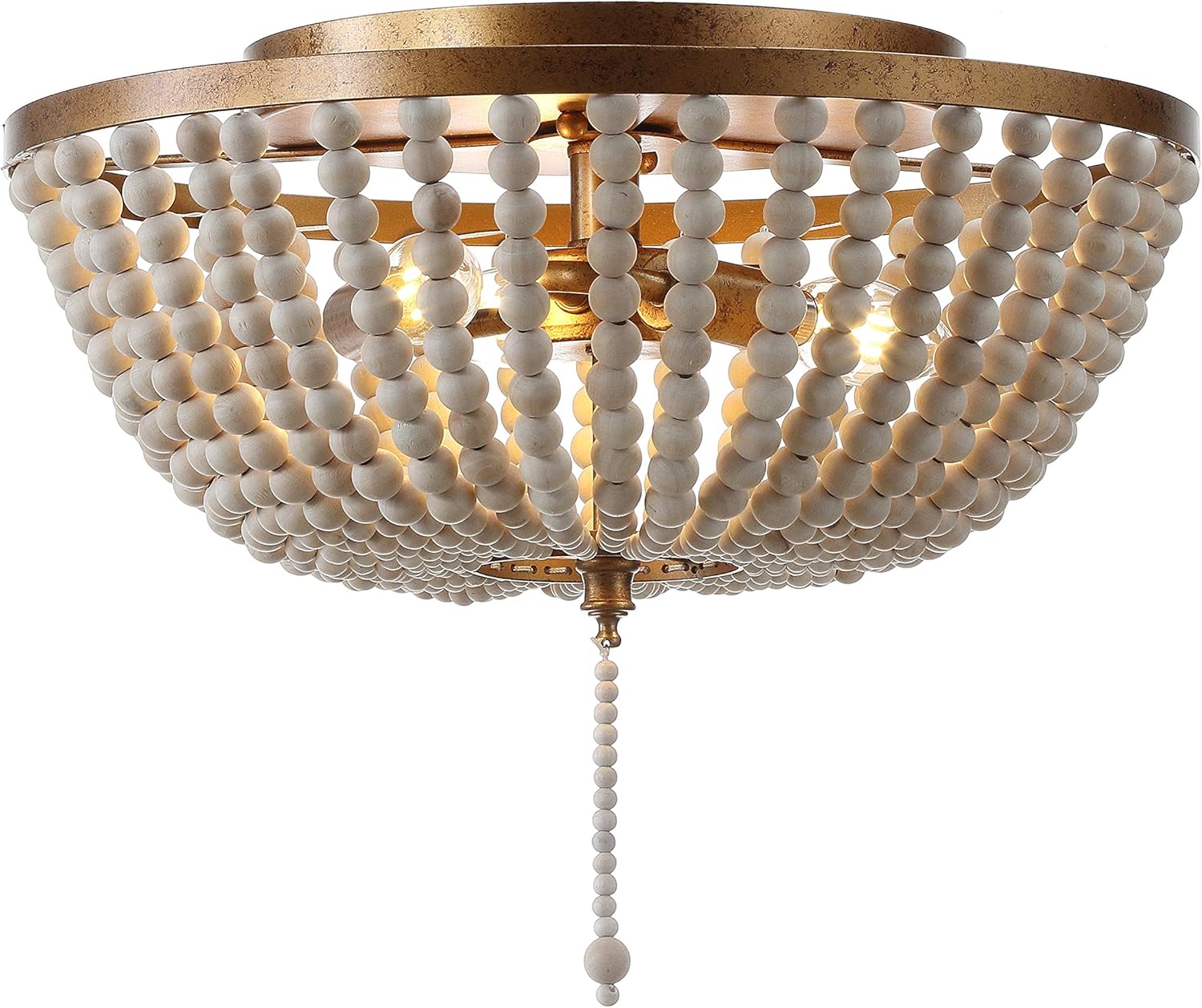 JONATHAN Y JYL9019A Allison 15" Wood Beaded/Metal LED Flush Mount, Contemporary, Transitional, for Bedroom, Livingroom, Office, Antiqued Gold Antique Gold