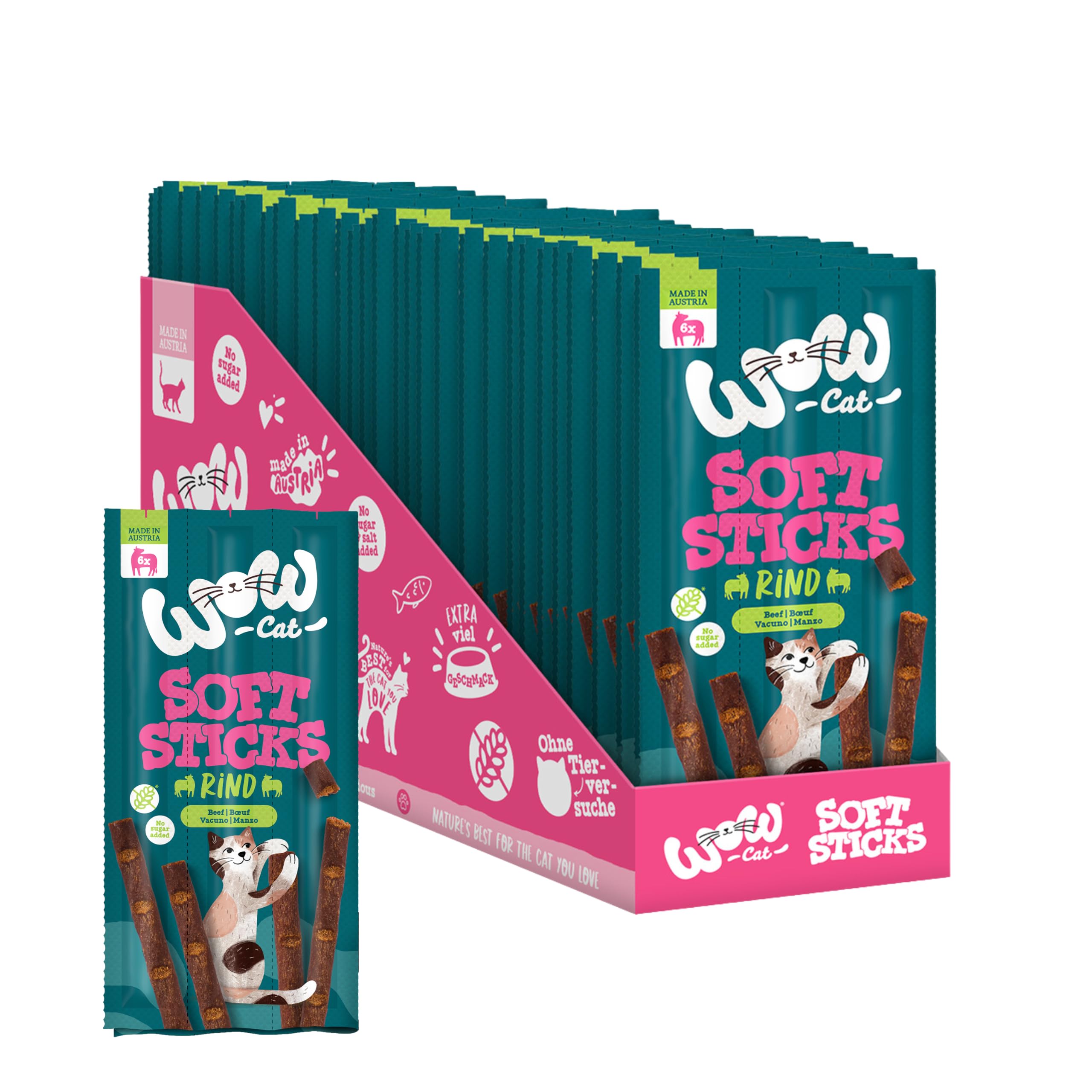 WOW Cat Soft Sticks Snack mit Rind 32 x 30g | ohne Getreide & Zucker
