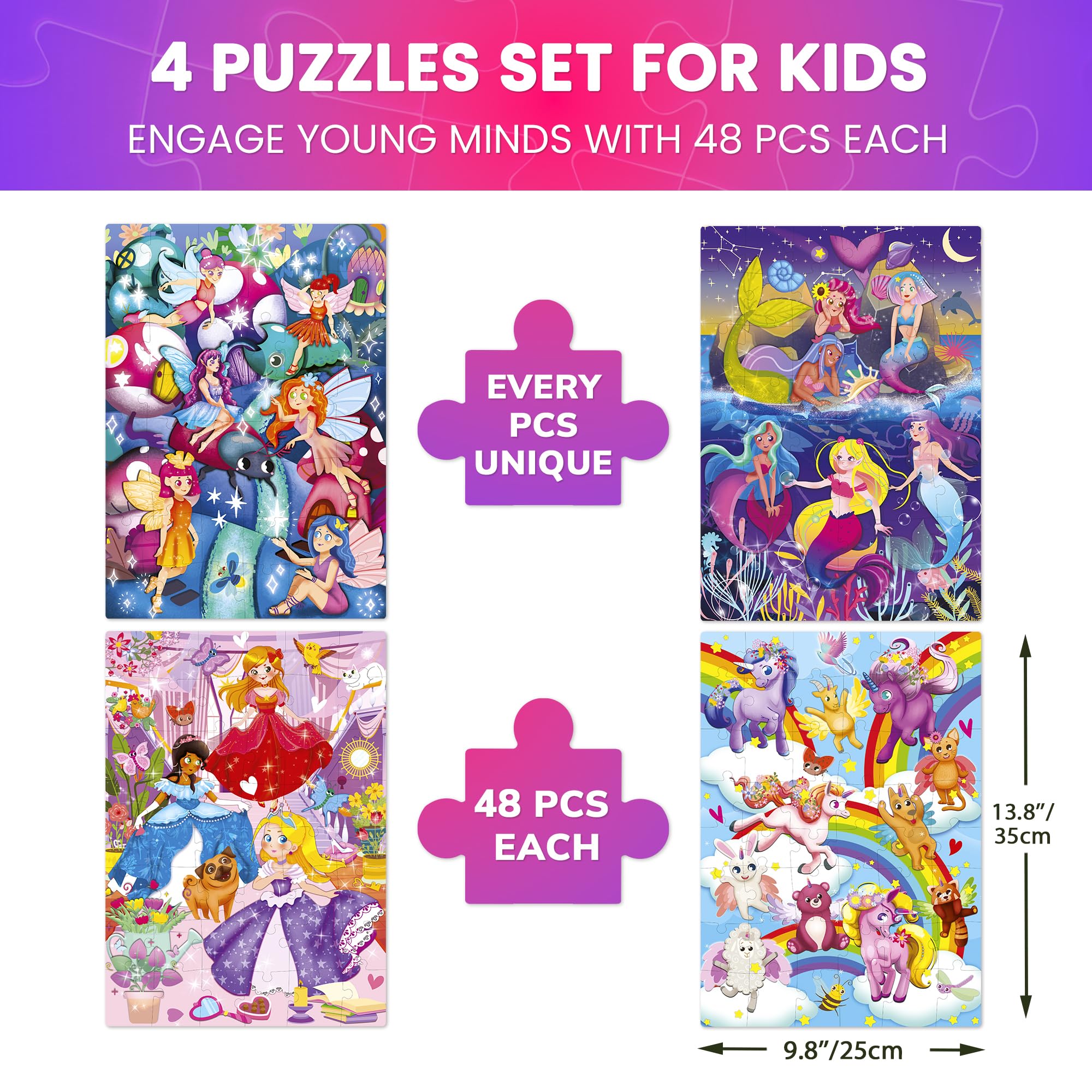 QUOKKA Jigsaw Puzzles For Kids 3-4 Year Olds, 4x48 Pieces Jigsaws For Children Age 4-5 - Image 3