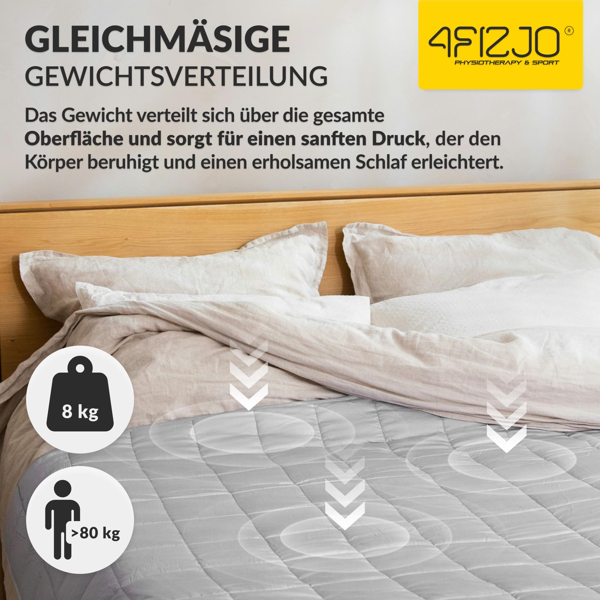4FIZJO Gewichtsdecke 150x200 8 kg, Anti Stress Therapiedecke, Schwere Decke aus 7 Schichten, Decke für tiefen Schlaf und bessere Erholung, Weighted Blanket, Für Männer & Frauen von über 80 kg