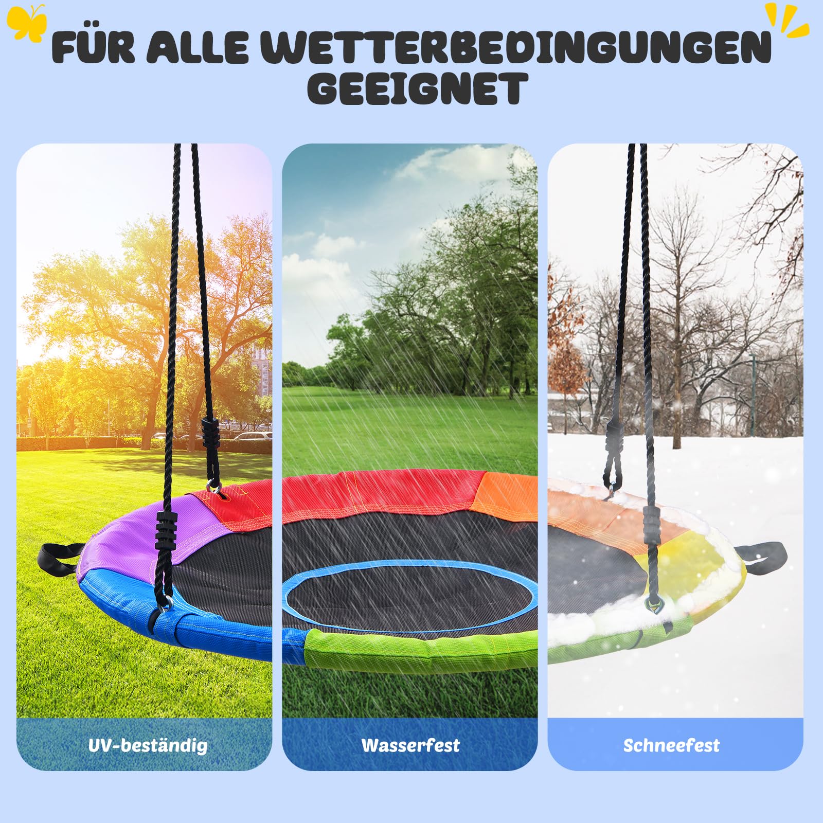 Trekassy Nestschaukel Outdoor 300kg XXL 100cm Tellerschaukel, 3 Meter 2 Schaukel Gurte, 900D Textilene wasserfeste Kinderschaukel Garten mit Stahlrahmen