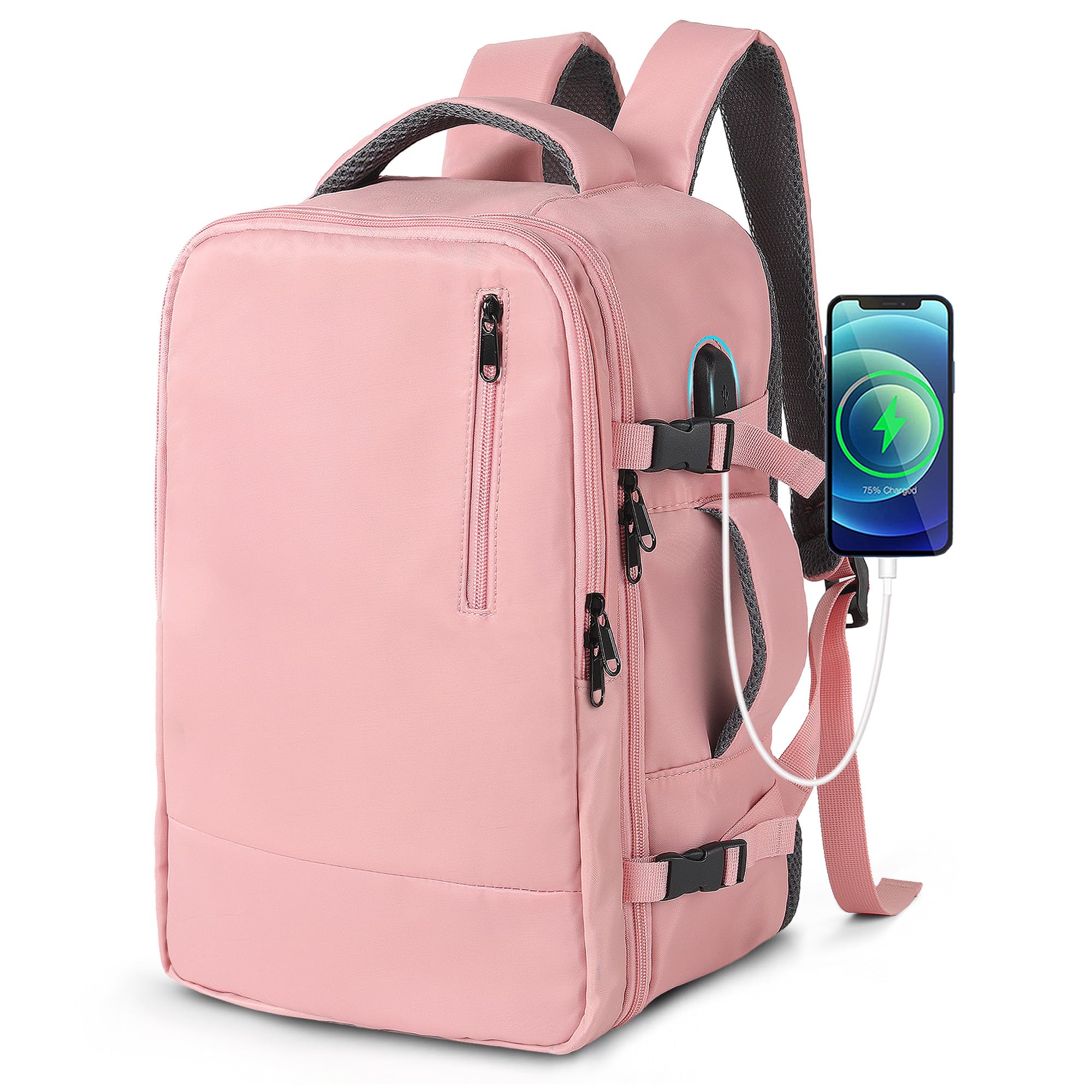 TANTOMI Ryanair - Borsa da cabina 40 cm x 27 cm x 17 cm, zaino da viaggio con scomparto per scarpe, per uomini e donne, rosa, M, Classico