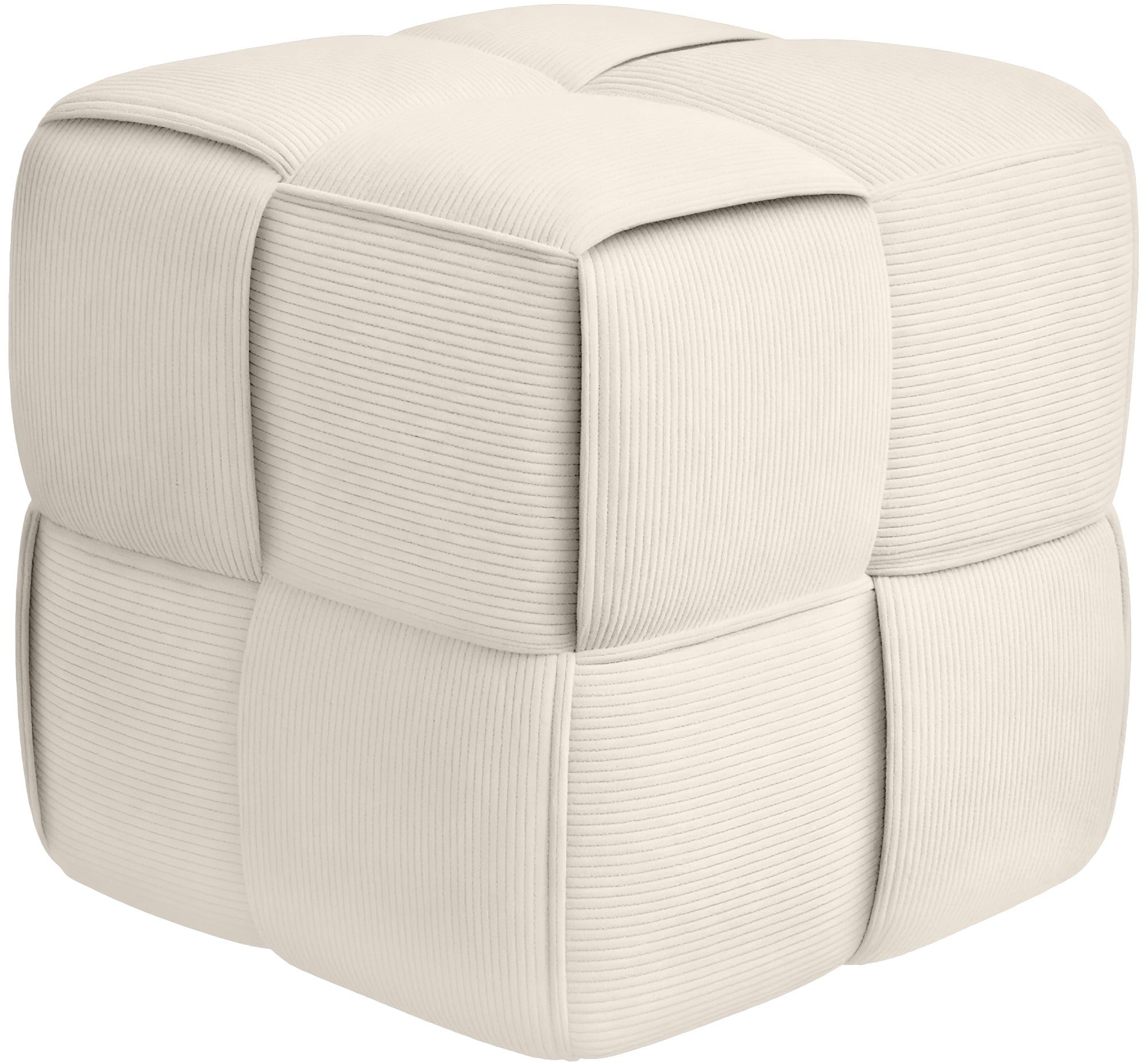 CLP Puff Forinta de Pana, Cuadrado Acolchado, diseńo Moderno Beige, cómodo y Estable para salón y Dormitorio, Color:Crema