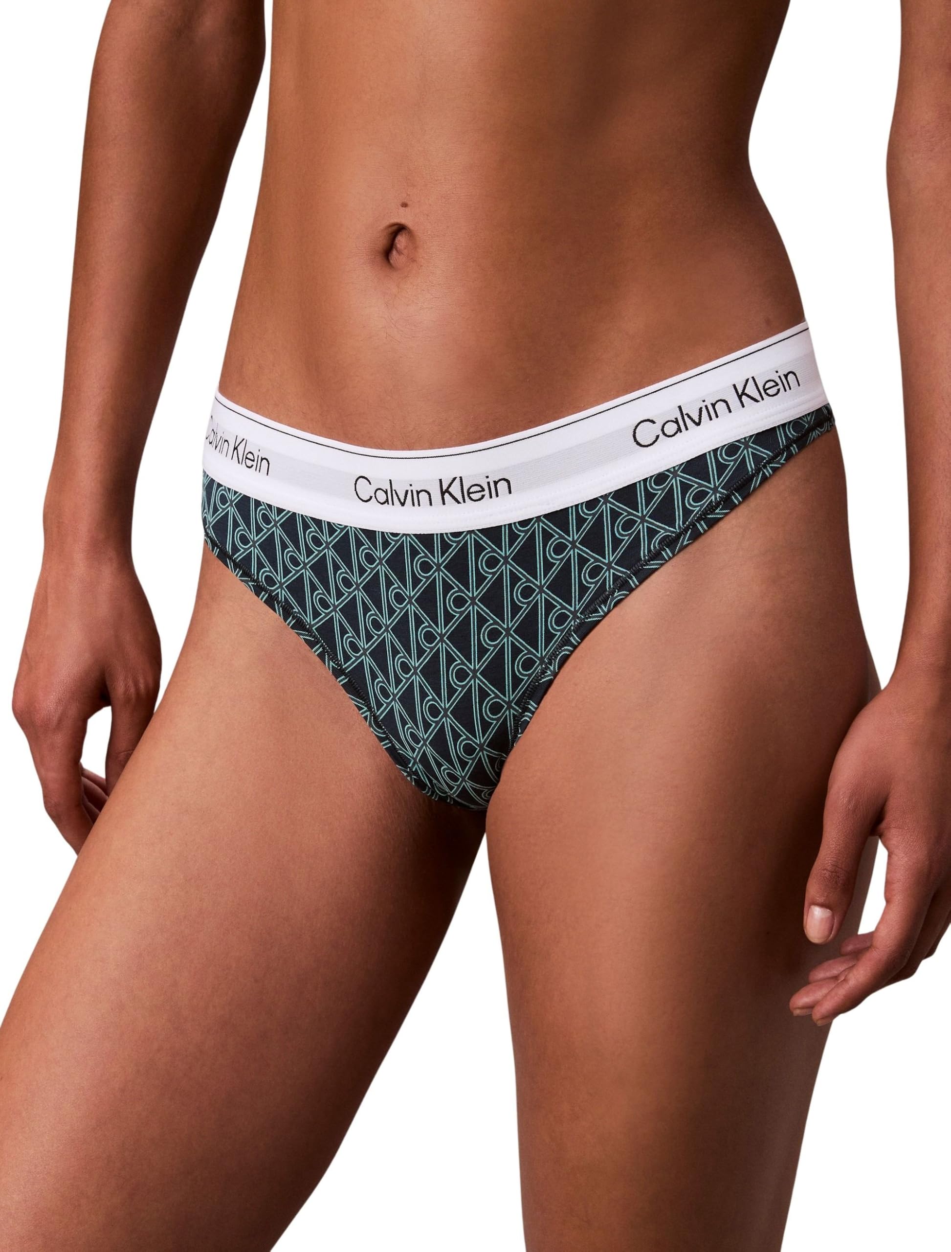 Calvin Klein Women’s Stretch Thong, Green (Bijou Modern Emblem Outline+Stratif), S