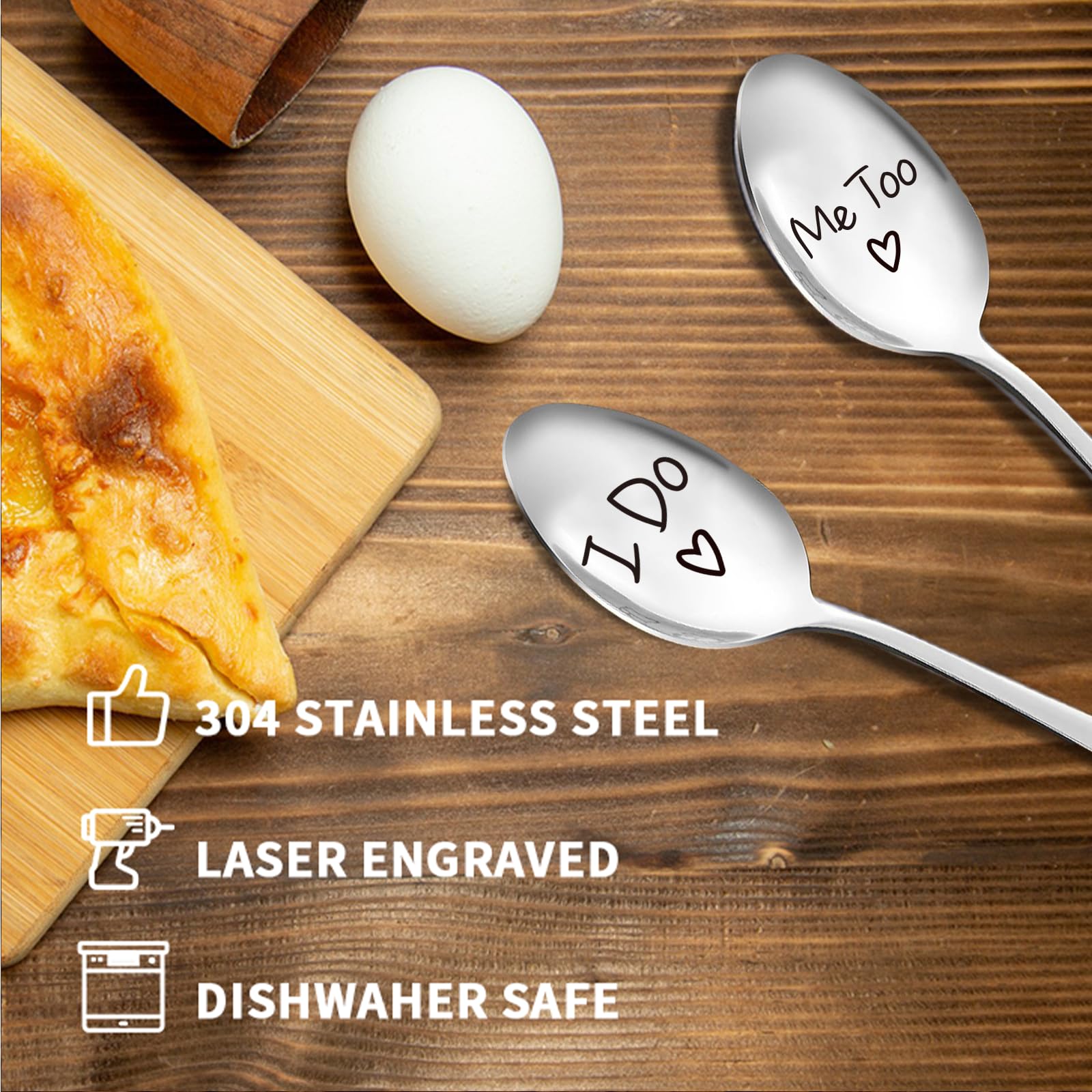 Remifala 2pc I Do Me Too Spoons Stainless Steel Spoon for Home Wedding Lover Bride Groom Couples, Engagement Marriage Christmas Spoons