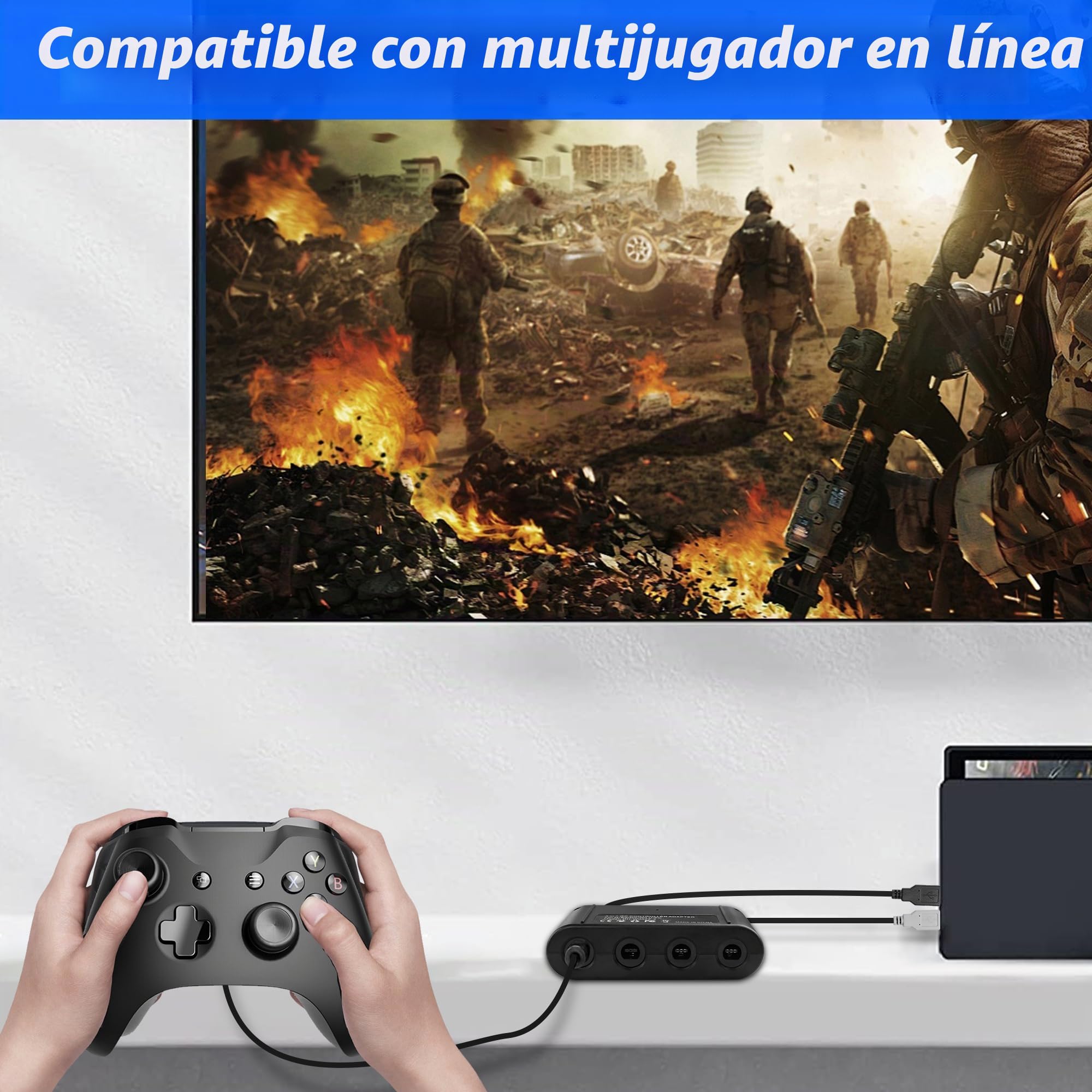 MEIRIYFA Adaptador de controlador Gamecube para Switch, compatible con Super Smash Bros, 4 puertos con características turbo y vibración
