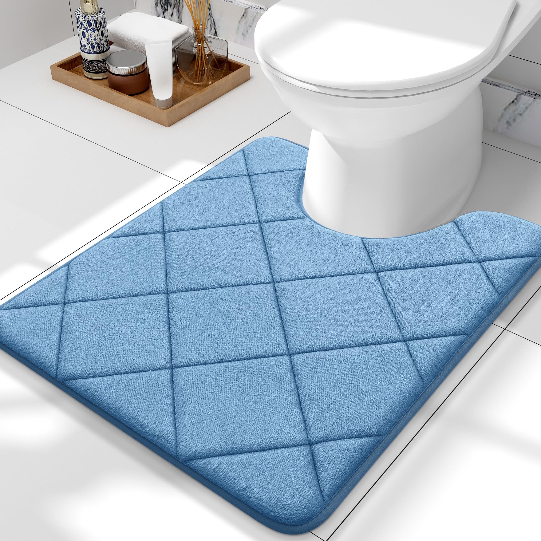 OLANLY Memory Foam Toilet Rugs U-Shaped 24x20, Ultra Soft and Absorbent Bathroom Rugs, Machine Washable Quick Dry, Comfortable Bathroom Contour Bath