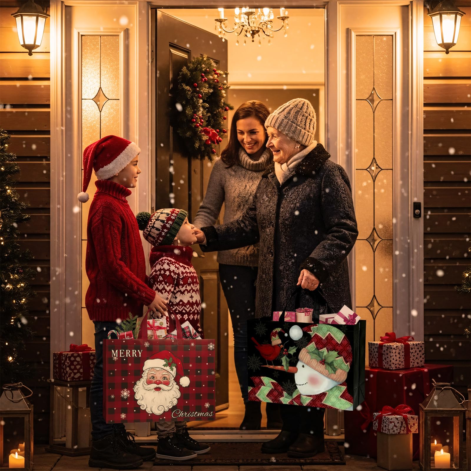 STYPOP Lot de 12 sacs cadeaux de Noël extra larges de 43,2 cm, sacs fourre-tout réutilisables en non-tissé avec poignées, parfaits pour l'emballage cadeau de Noël/fournitures de fête, 42,9 x 32 x 17,3