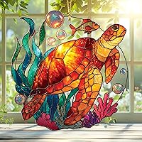 Vista 1 de Adorno Colgante Plano 2D de Vidrio Manchado Falso de Tortuga de Acrílico, Adorno de Tortuga Marina, Adornos de Tortuga para Árbol de Navidad, Regalo