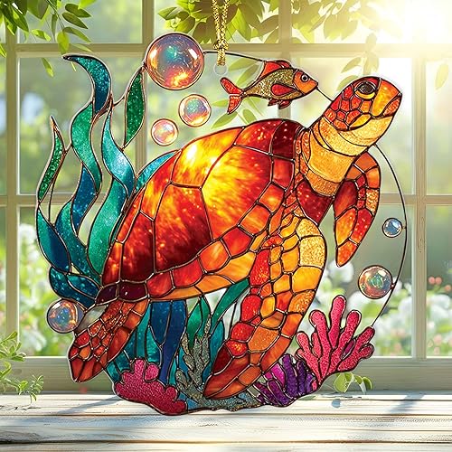 Adorno de Navidad acrílico de tortuga de imitación de cristal de imitación 2D, adorno de tortuga marina, adornos de tortuga para árbol de Navidad,