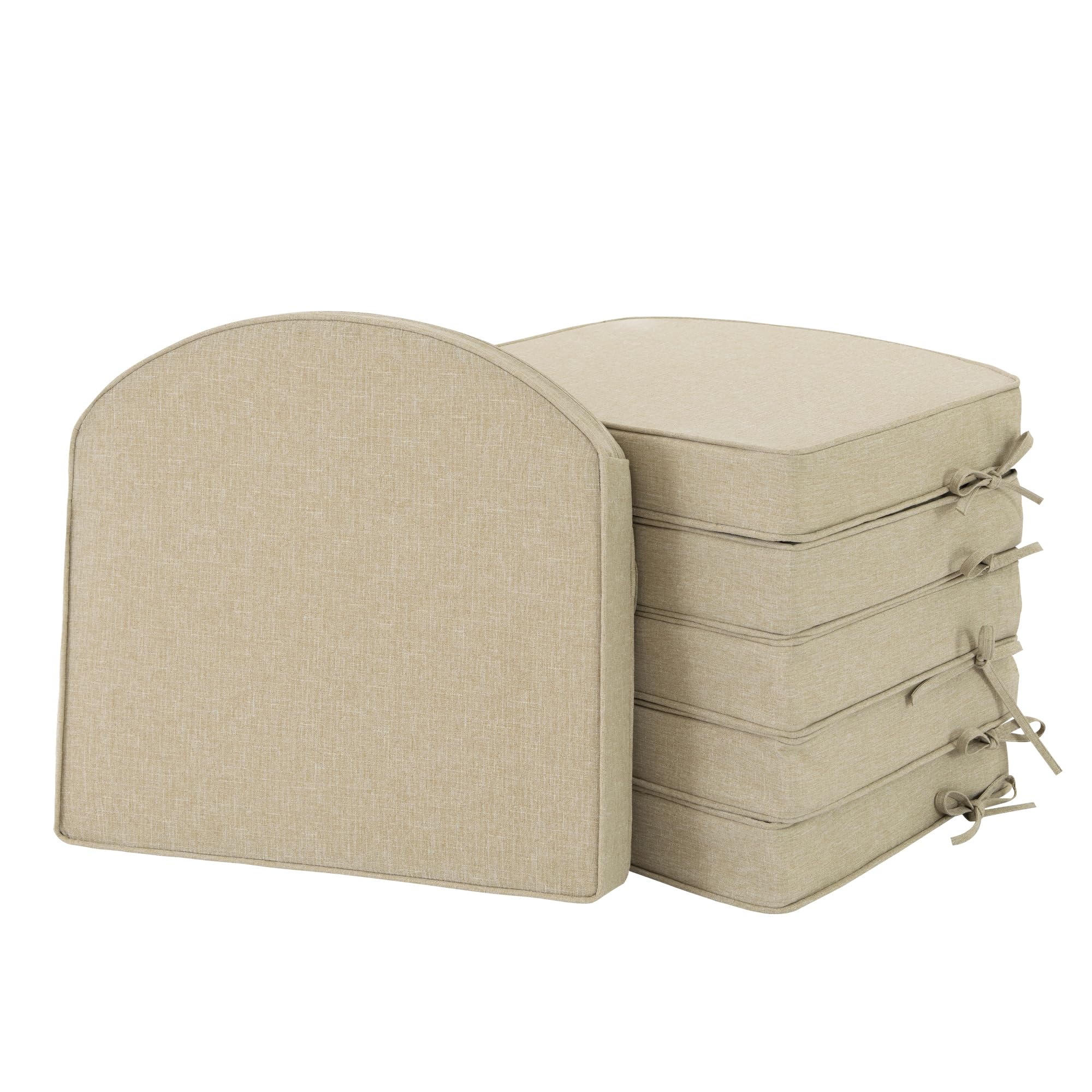 Photo 1 of Fitfree Outdoor Chair Cushions, Fade-Resistant & Water-Resistant, D Shaped Patio Furniture Seat Chair Pads Replacement with Ties, Non-Slip Bottom, Removable Cover, Set of 6, 17 x 16 Inch, Natural