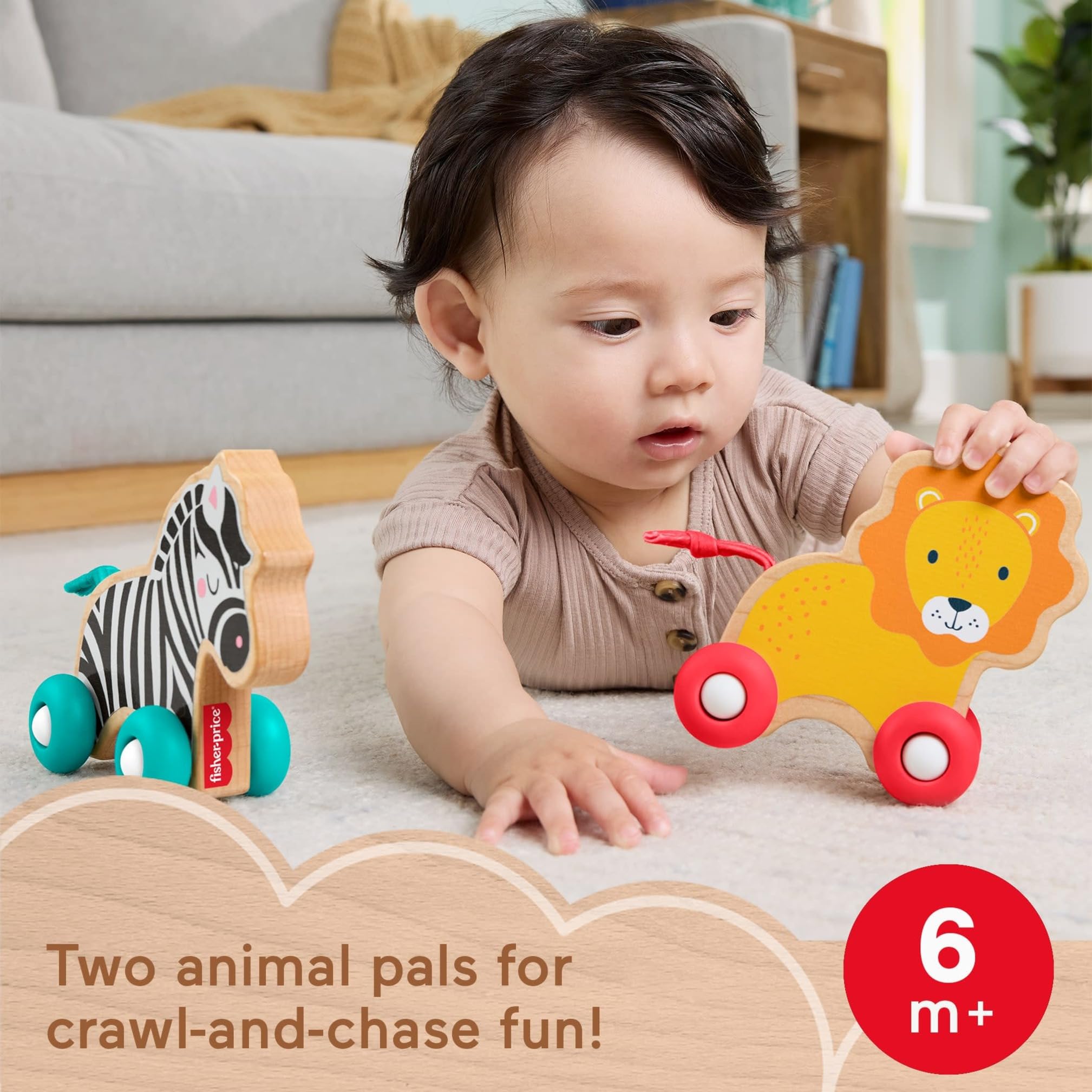 Fisher-Price Wood Baby Toys Push-Along Animals - Image 2