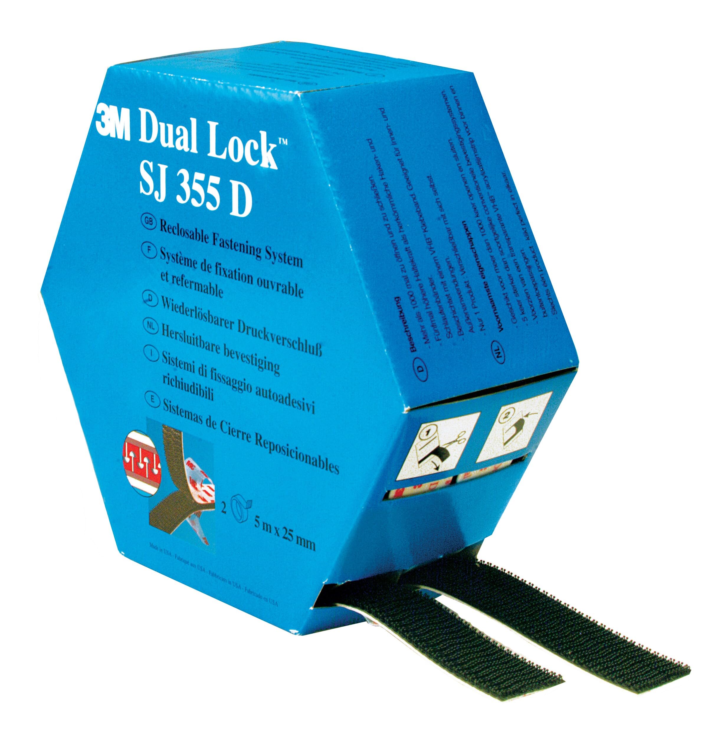 3M Dual Lock™ SJ457D Black Hook & Loop Tape, 25mm x 10m