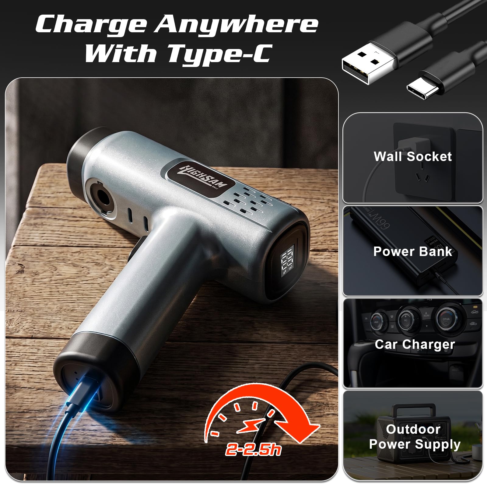 Nettoyeur Haute Pression sans Fil Portable, Max 80 Bar, Charge Type-C