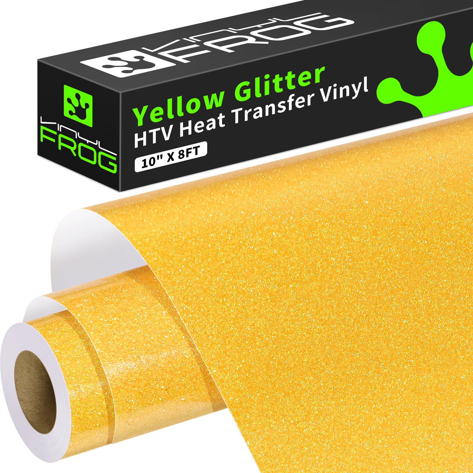 VINYL FROG Yellow Glitter HTV Vinyl Roll 10" x8ft Shimmer Iron on Vinyl