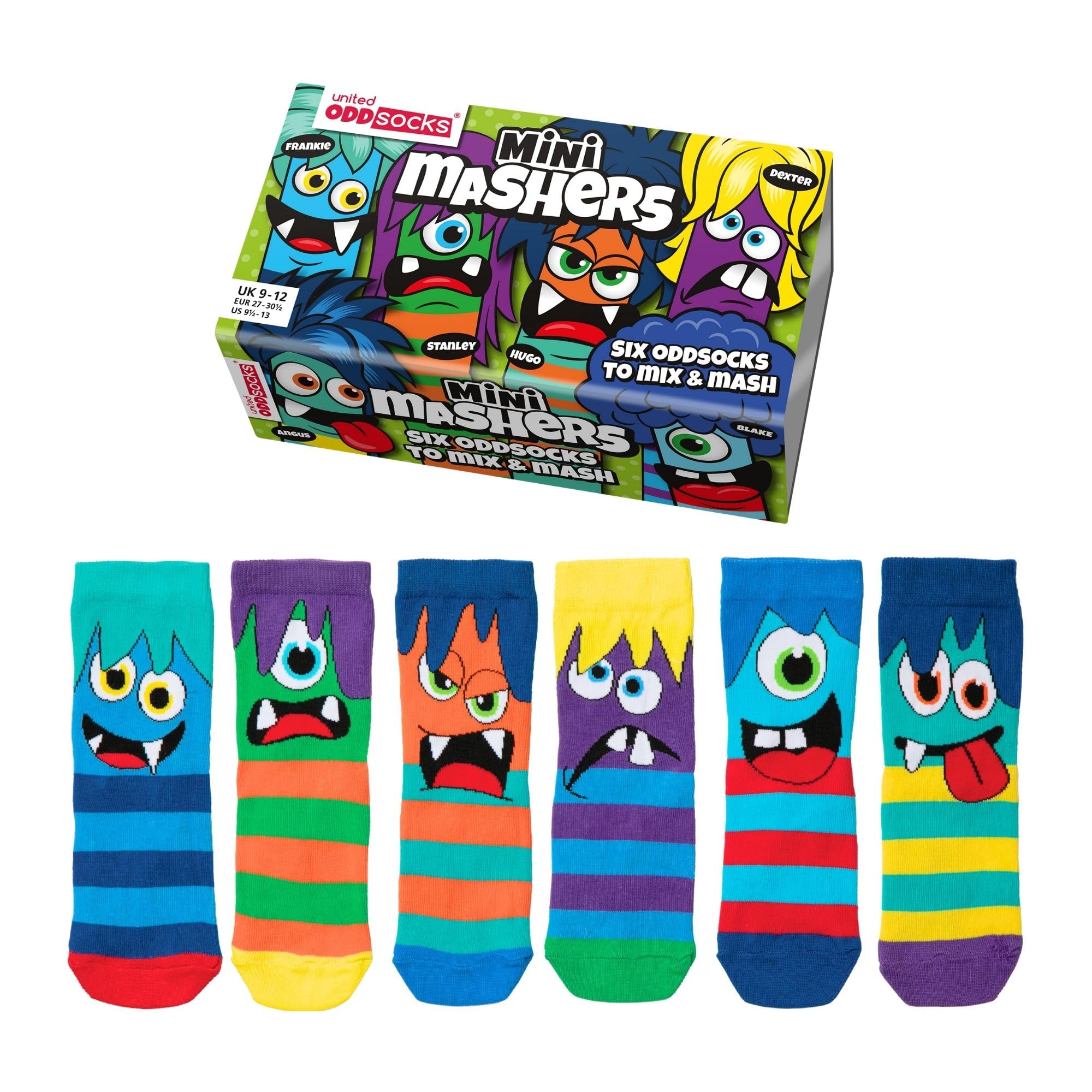 United Oddsocks Mini Mashers Six Monster Faced Odd Socks - Pack of 6