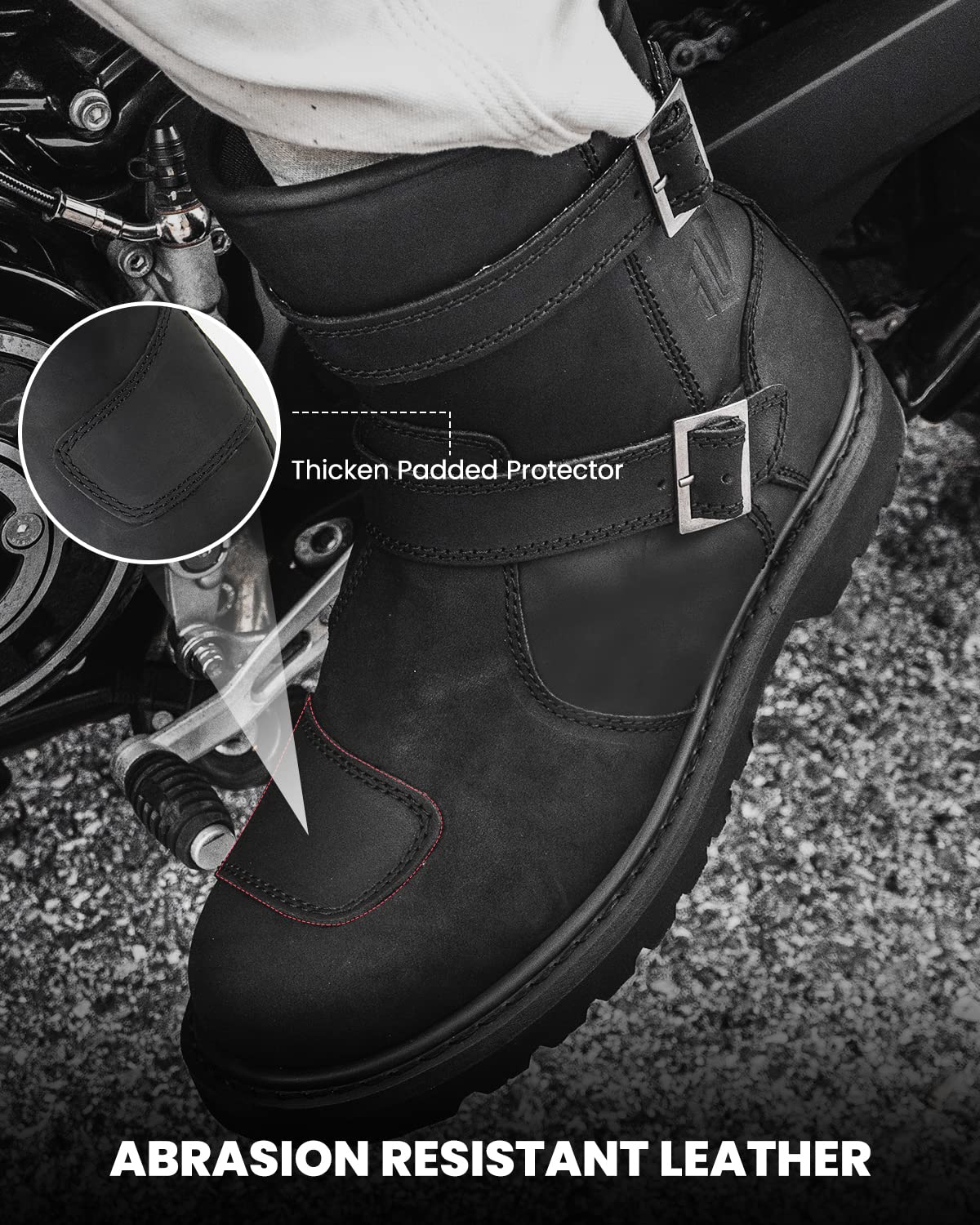 ILM Bota de Moto de Cuero Hombre Mujer Negro con Cremallera Lateral M1005
