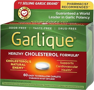 Garlique Healthy Cholesterol Formula with 5000 mcg of Allicin, 60 Enteric Coated Caplets (Pack of 5)