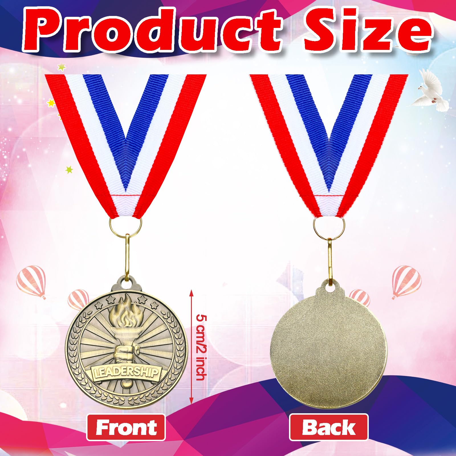 Quelay 30 medallas de premio de 2 pulgadas, medallas de oro a granel con cintas para el cuello, trofeo de metal, regalo para torneos, competiciones, fiestas, niños y adultos (liderazgo)