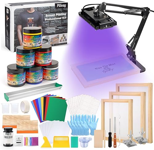 Pllieay Kit de impresión de pantalla de 32 piezas, kit de impresión de pantalla de seda todo en uno, suministros de impresión de pantalla que
