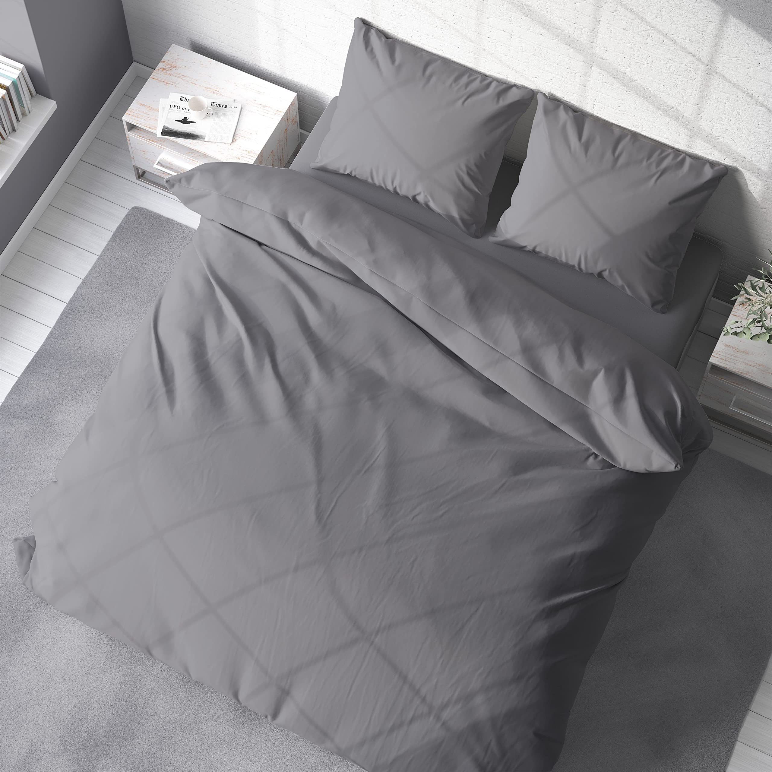 one-home Uni Bettwäsche 240x220 cm anthrazit Doppelbett Einfarbig Renforce Baumwolle