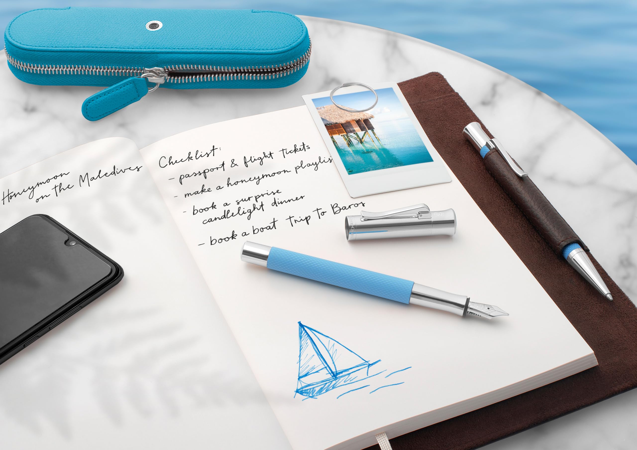 Graf von Faber-Castell 145265 Drehkugelschreiber Guilloche Gulf Blau | Guillochierter Edelharzschaft mit rhodinierten Metallteilen und dokumentenechter Großraummine