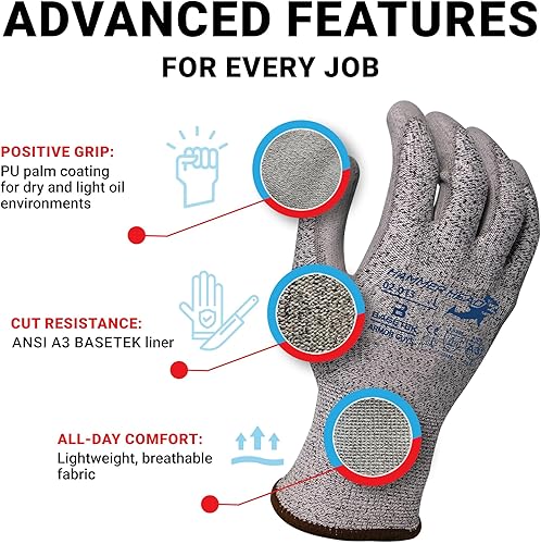 Miniatura 3 de Armor Guys Basetek - Guantes protectores de trabajo, guantes de palma de poliuretano para agarre de aceite seco y ligero, guantes resistentes a