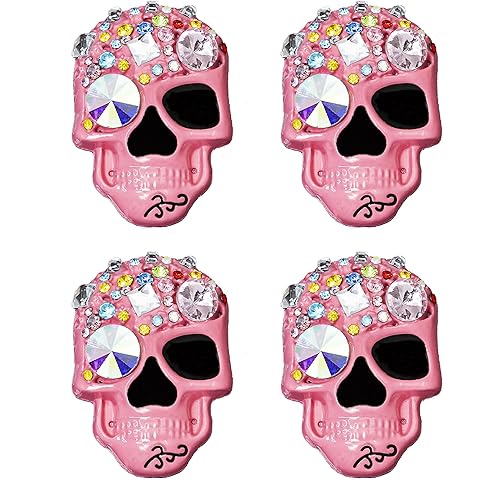 4PCS Large Rhinestone Skull Car Decorations Paster, Alloy Rhinestone DIY Patches, Home,Phone Case, Bags Personalized Hollow Decorative Accessories (Pink Colorful)