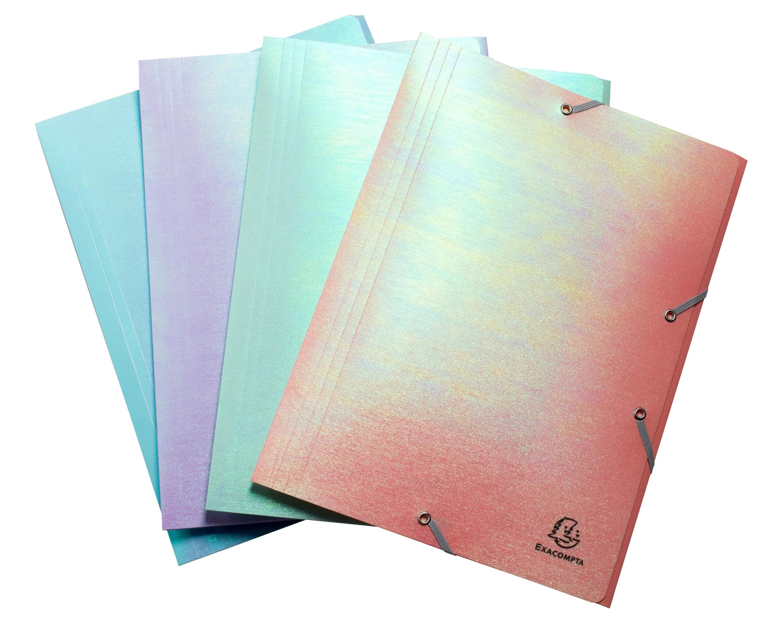 Exacompta - Ref 55130E - 1 Candy Tidy Elastic Folder - Pocket with 3 Flaps - in Polypropylene - Size 24x32cm - for A4-4 Random Colours Azure, Mint, Parma or Peach