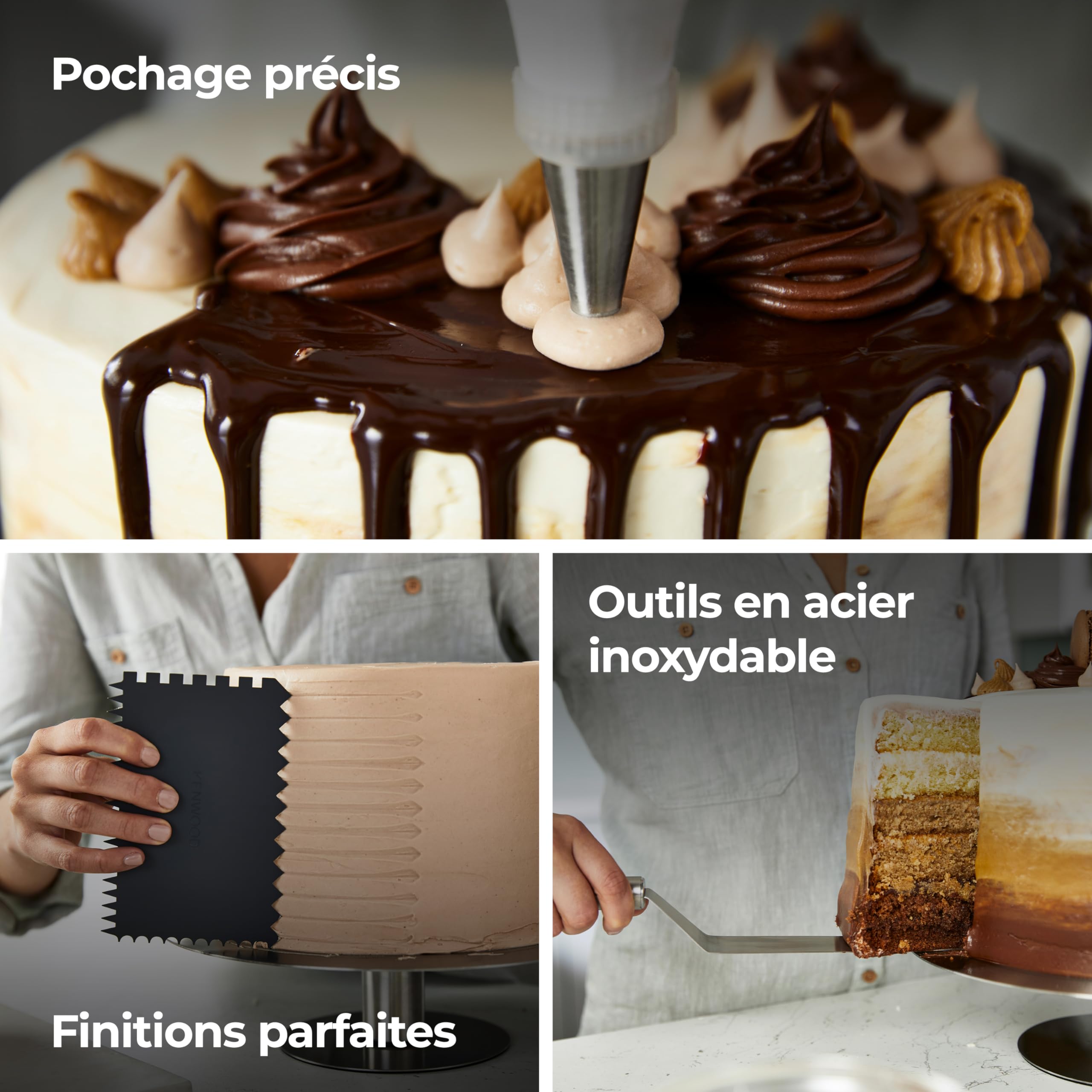 Kenwood KWSD100 Decorating Set de Pâtisserie, Plateau à Gâteaux en acier inoxydable, spatules, sac à douille et manchon de décoration en acier inoxydable, Argenté