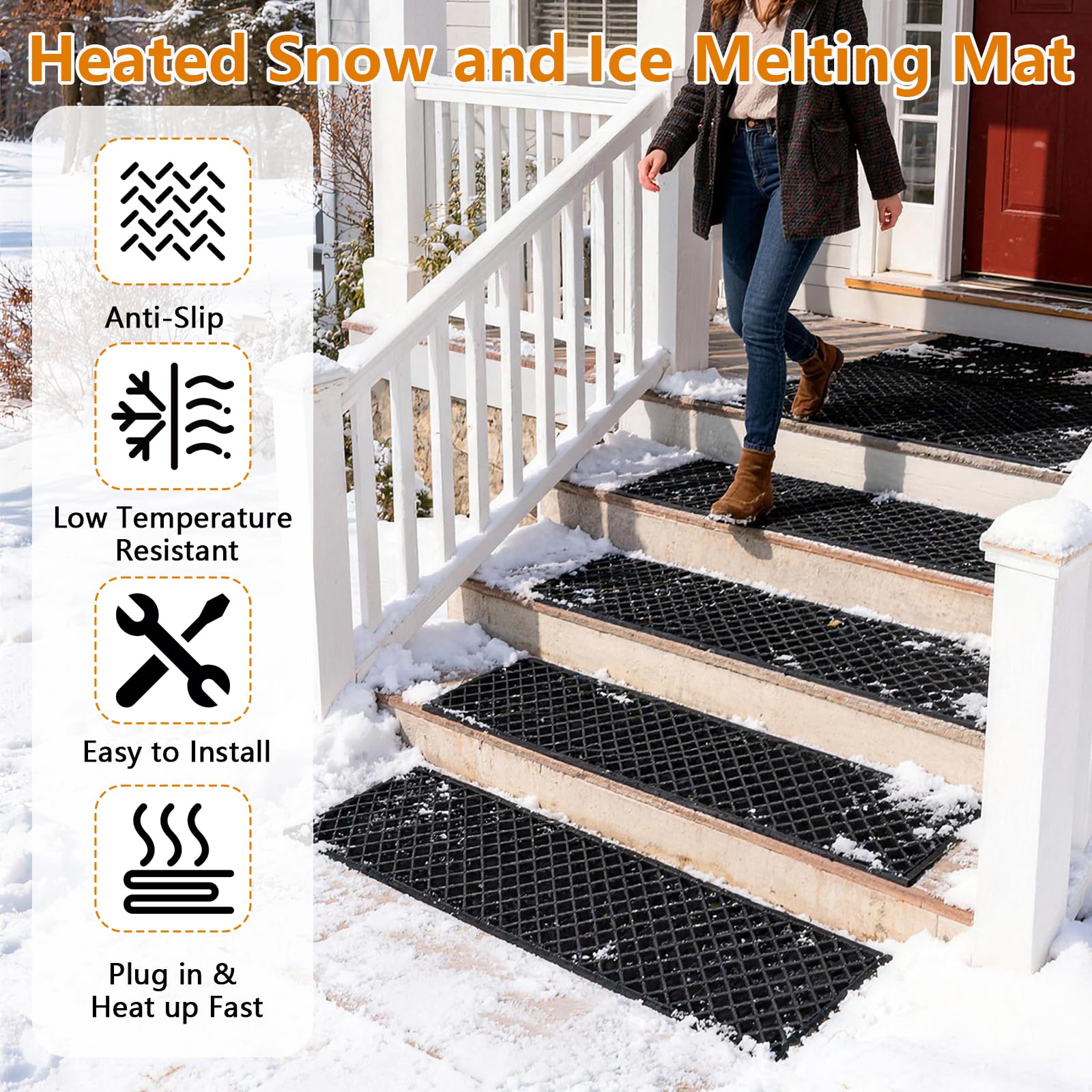 Tapis de fonte de la neige pour marches d'escalier, tapis chauffants pour déneigement en hiver