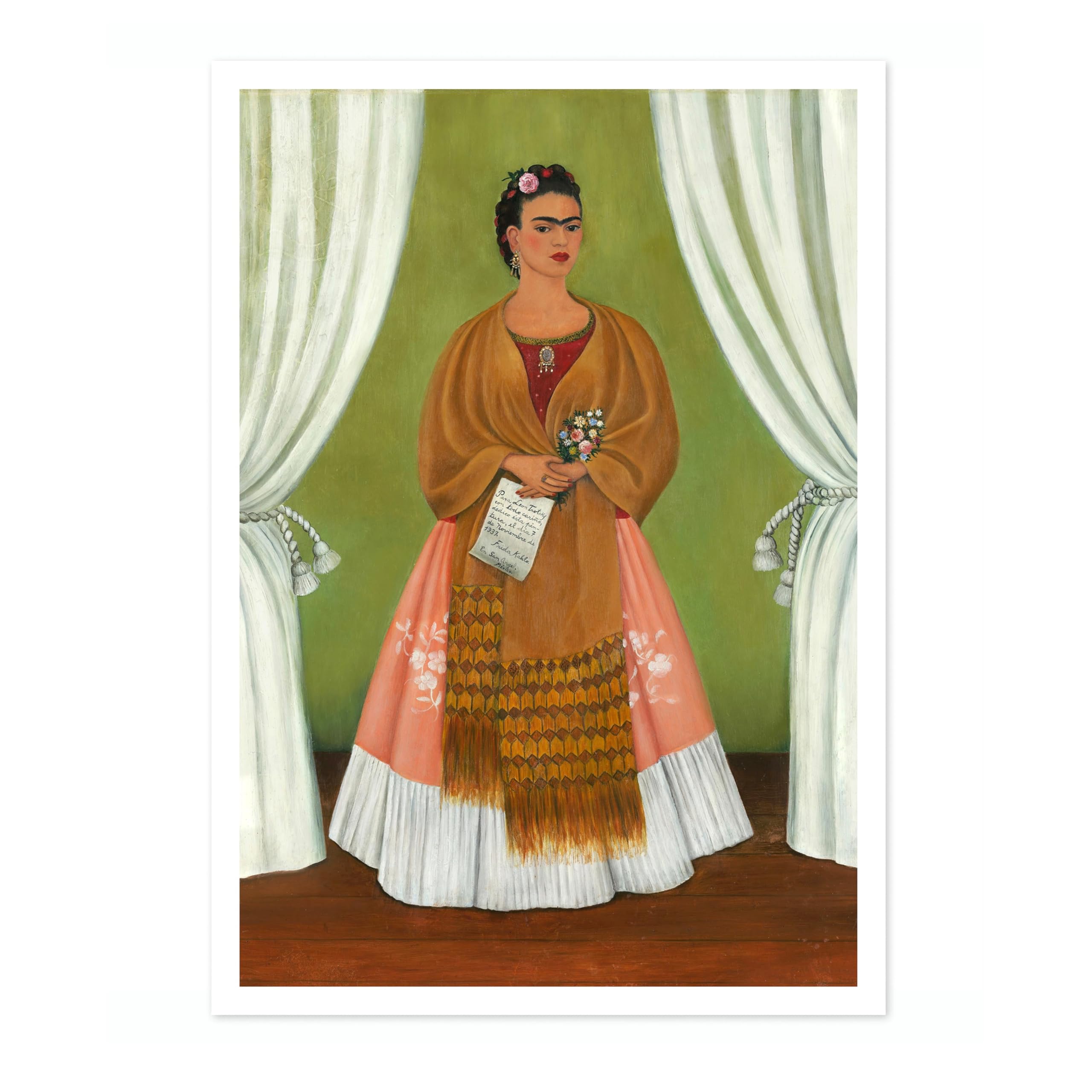 Self-Portrait Dedicated To Leon Trotsky Frida Kahlo Poster, Classic Art Painting Print, Art Exhibition Neutral Wall Art, Vintage Minimalist Home Decor Picture, A2 (Print Only) - 59.4x42cm