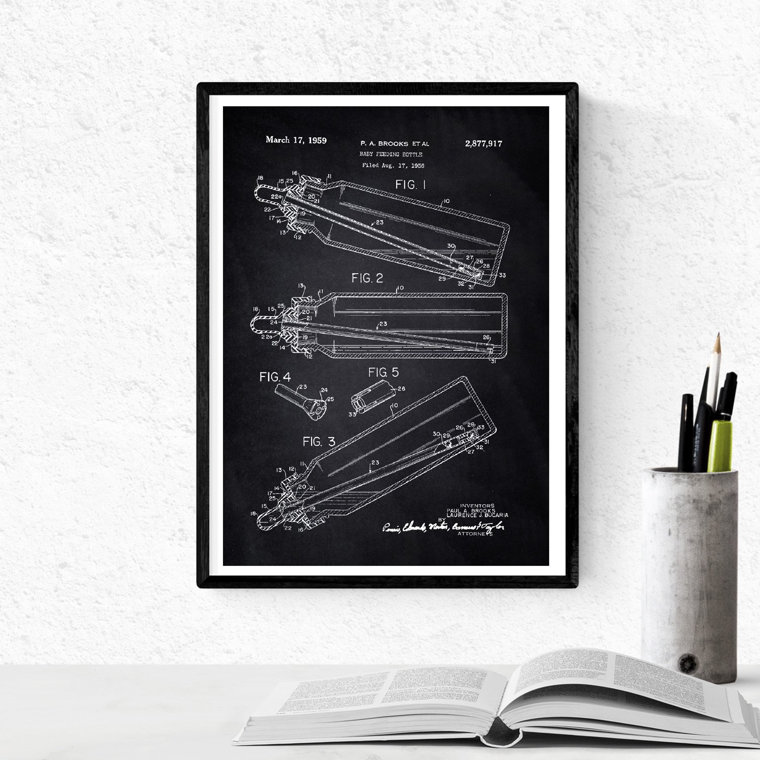 Nacnic Black - Pak van 4 vellen met babyoctrooien. Set posters met uitvindingen en oude patenten. Kies
