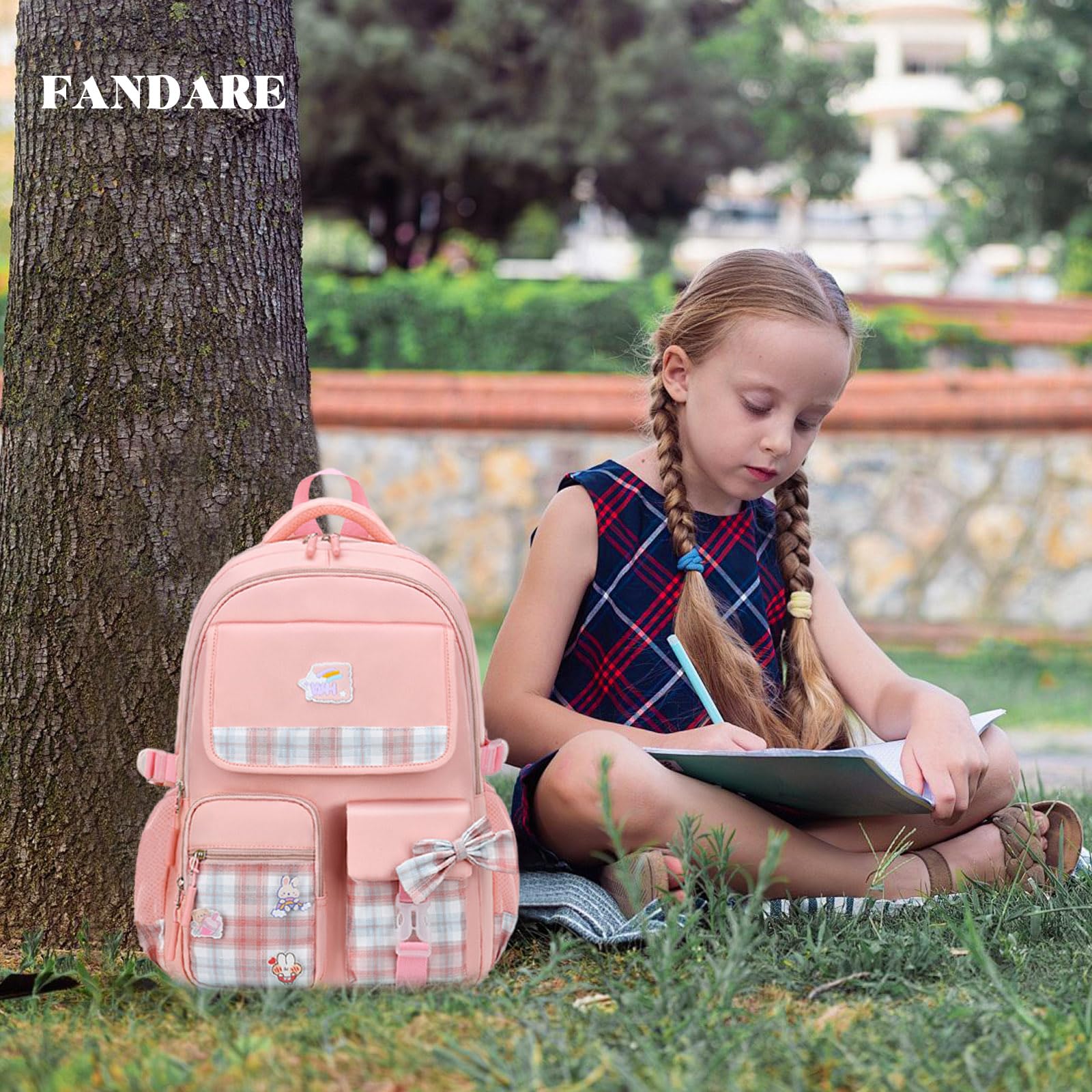 FANDARE Zaino per bambini per la scuola Luminoso Zainetti Cartelle Zaino Scuola Elementare Zaino Casual Ragazze Ragazzi Zainetto per Studenti Viaggiare con ciondolo in peluche & Badge carino Rosa