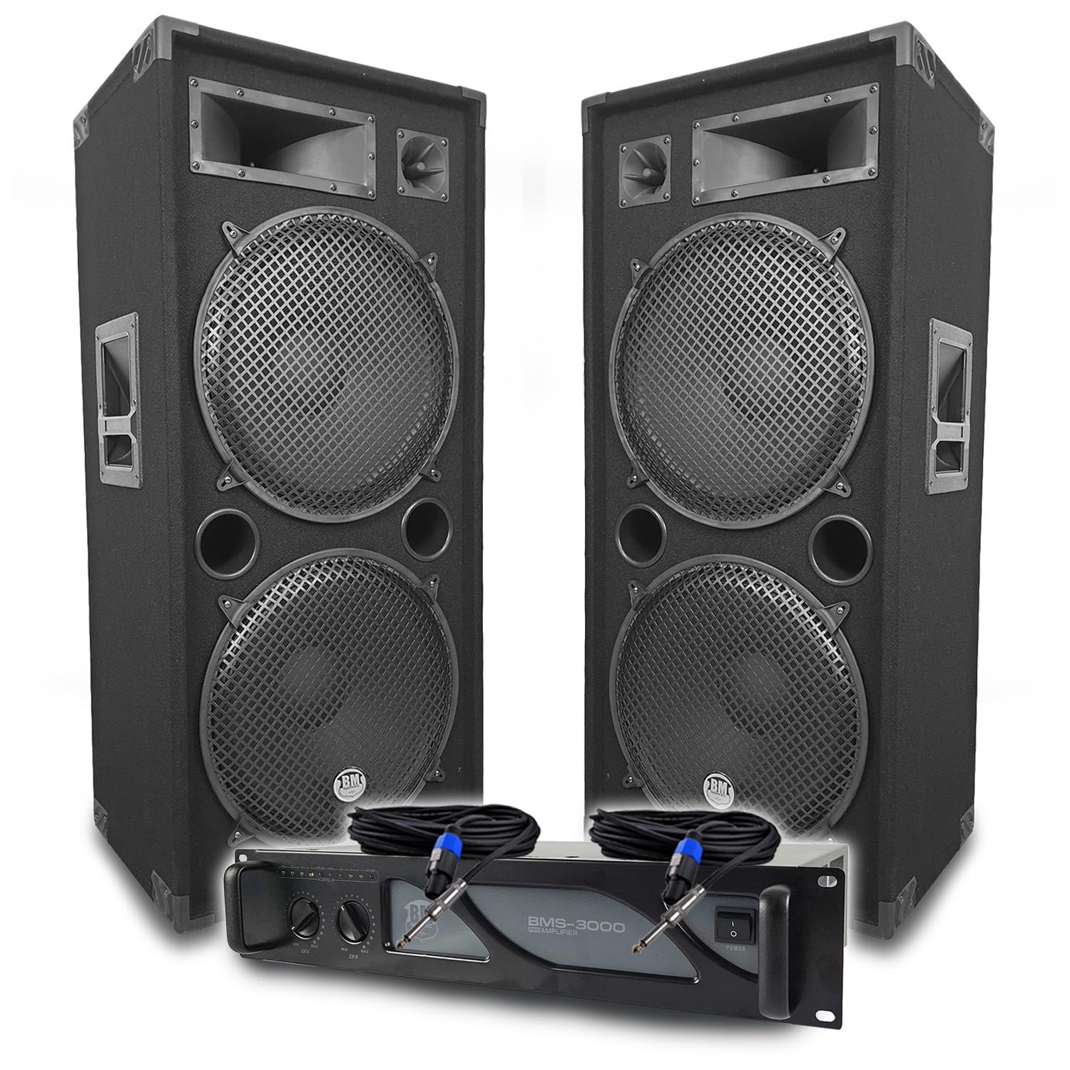 Bmsonic Pack Sono DJ Amplificateur 3000W, Enceintes Passives LSC215 2x2000W, Câbles Speakon