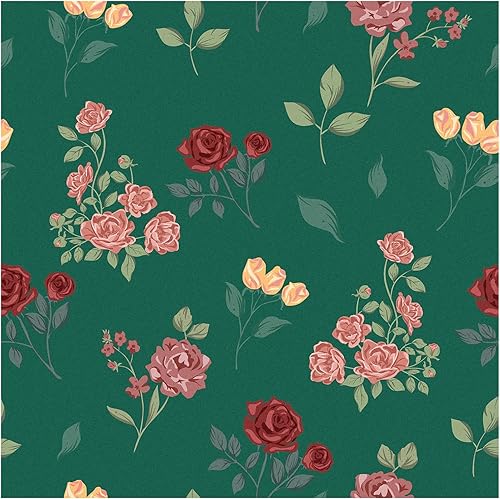 MORCART Papel tapiz floral vintage extraíble, elegante verdechampánrosa rosa para paredes y muebles, mural de vinilo autoadhesivo de lujo (17.7 x