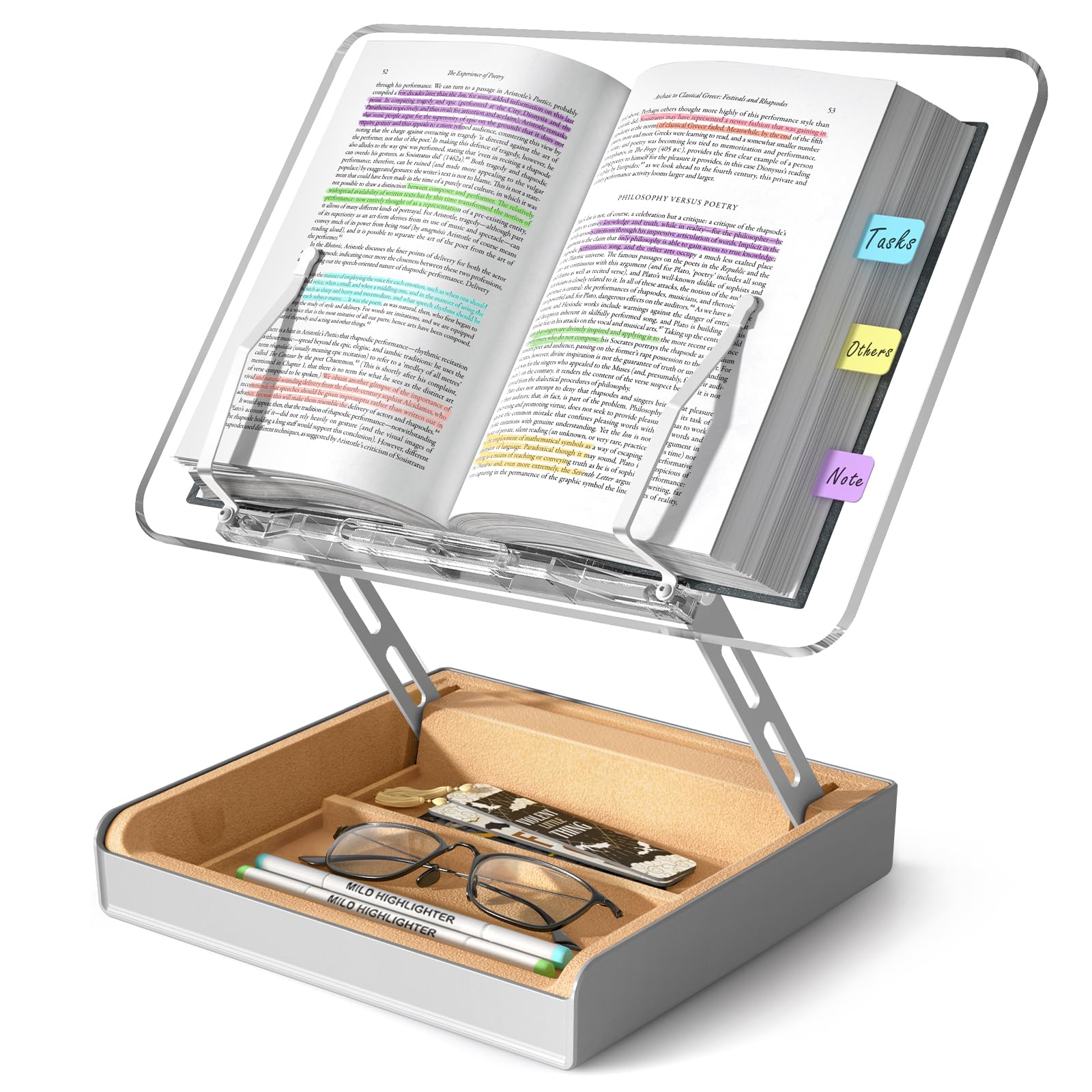 Book Stand with Storage, Book Holder for Reading Hands Free