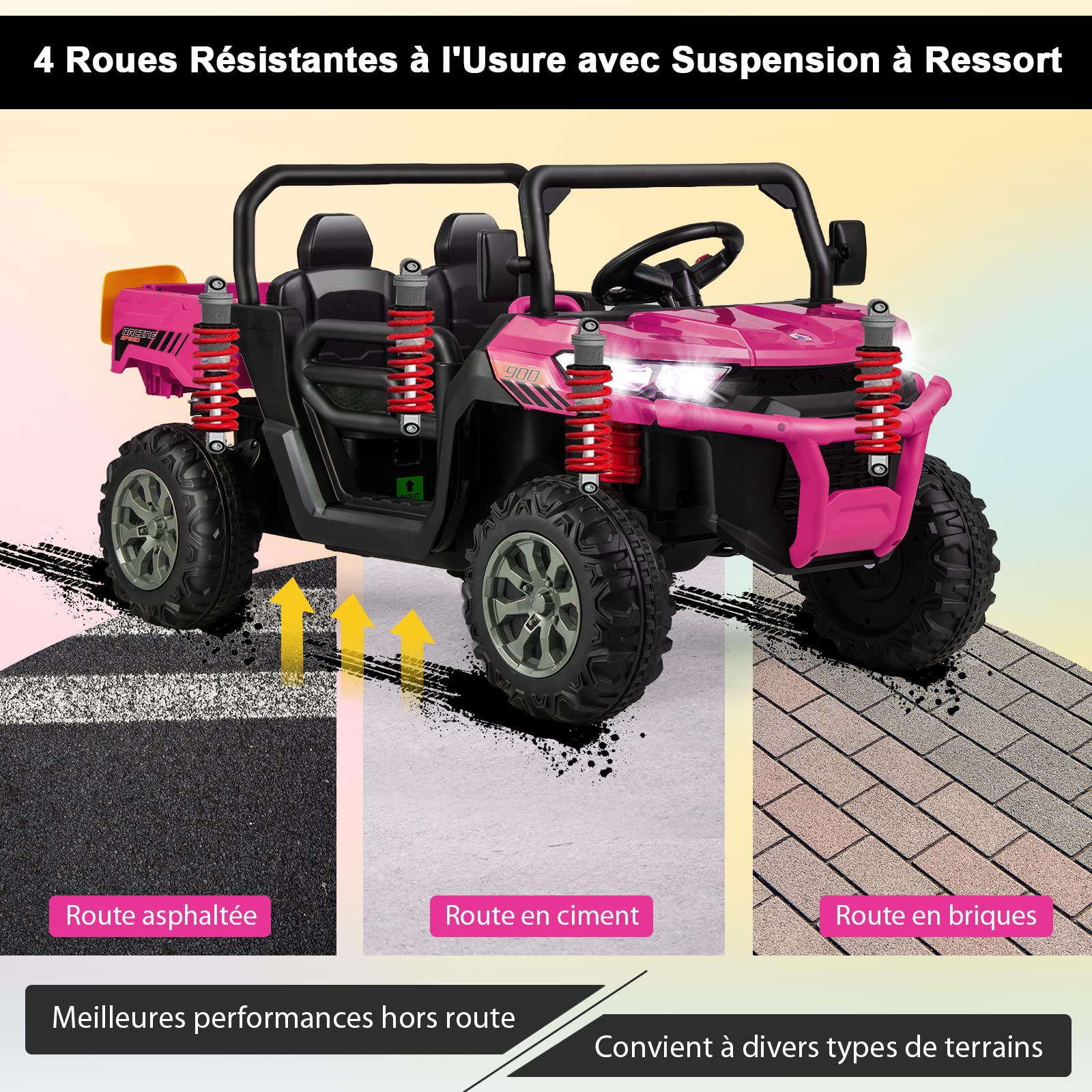 COSTWAY 12V Voiture Électrique Enfants 2 Places avec Télécommande 2,4 G & Pelle & Benne, Véhicule Électrique avec Phares LED & Musique, Vitesse 3-8 KM/H, Charge 50kg pour Enfant de 3-8 Ans