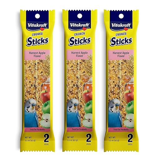 Vitakraft 3 Pack of Harvest Apple Crunch Sticks for Parakeets, 2 Sticks Each