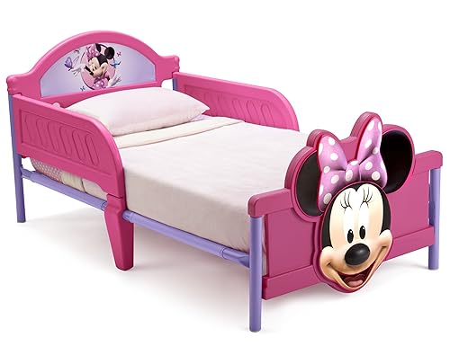 Miniatura 6 de Cama infantil con estribo 3D, Disney Minnie Mouse + Delta Children Twinkle Galaxy doble cara con núcleo de fibra reciclada, colchón para niños