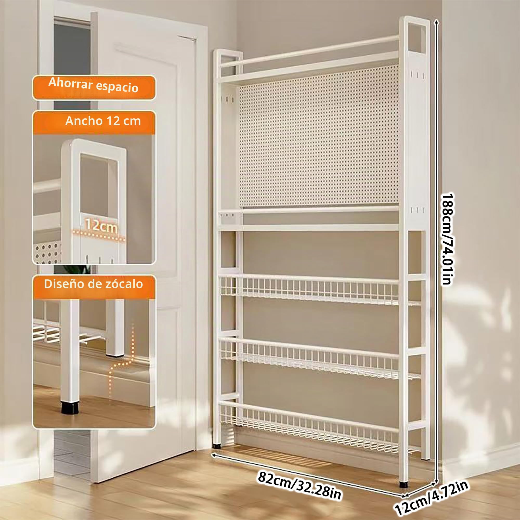 Estantería de 5 niveles detrás de la puerta – Estantería de metal con organizador de almacenamiento, estantería de pared para juguetes y libros, ahorro de espacio, estantería estrecha para estudios