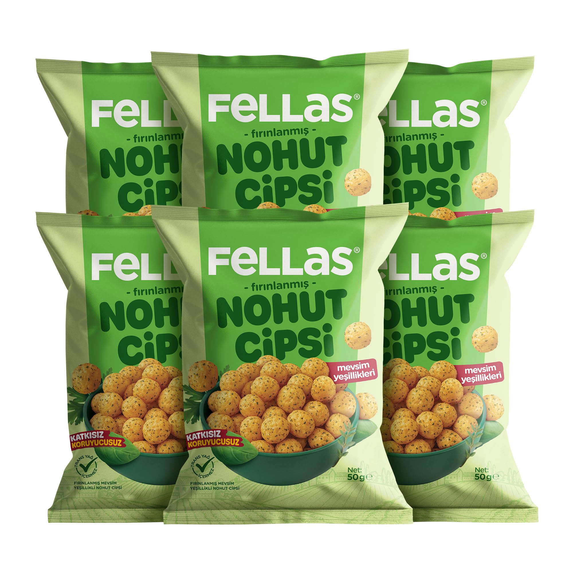 Fellas Nohut Cipsi - Mevsim Yeşillikleri (50 g) (6 paketi)