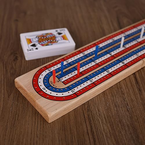 Miniatura 8 de STERLING Games - Tabla plegable de madera para cuna de 3 pistas con clavijas rojas blancas y azules para 3 jugadores