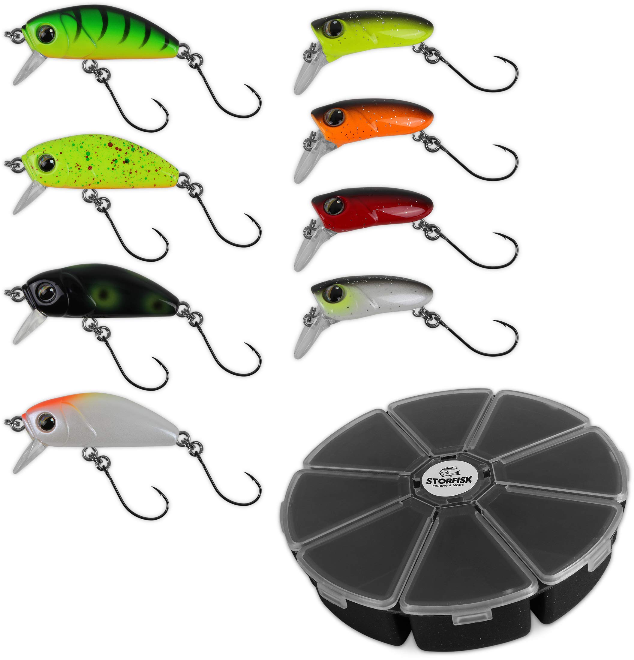 Storfisk fishing & more Wobbler Set mit superscharfem Japanhaken in praktischer Sortimentsbox [4er oder 8er Set]